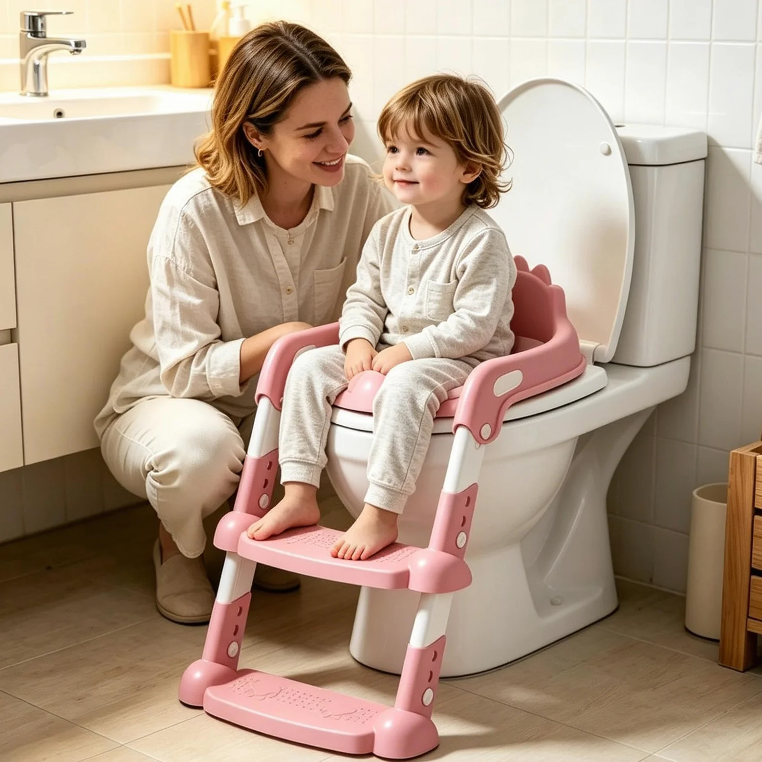 Seggiolino Per Addestramento Al Vasino Sedia pieghevole con gradino | Scaletta WC Con Sedile Vasino Per Ambiente Domestico Bagno Bagni Pubblici Scuola Materna