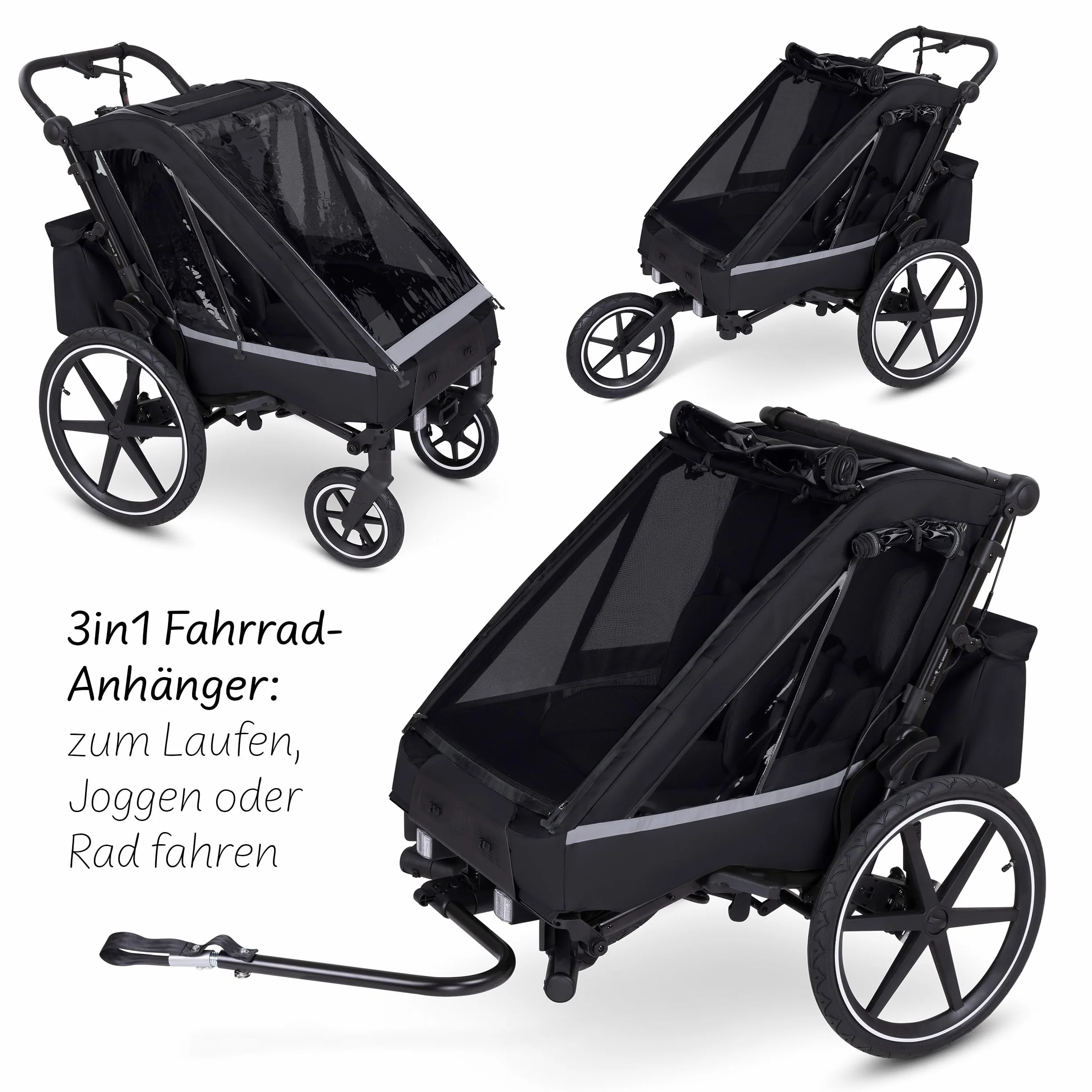 ABC Design Rimorchio per bicicletta 3 in 1 Tour con 2 sedili confortevoli e ruote pneumatiche – Ink