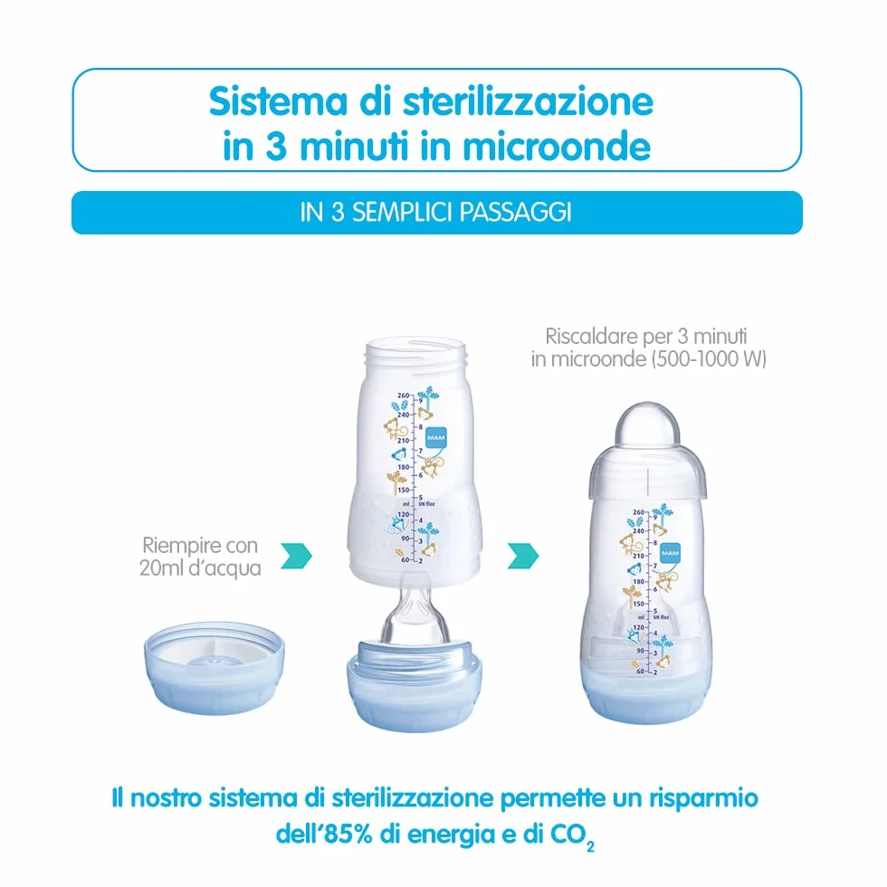 MAM Biberon Easy Start Anticolica, in Set da 2, con Tettarella in Silicone SkinSoftTM, 2+ Mesi, 260 ml, Rosa