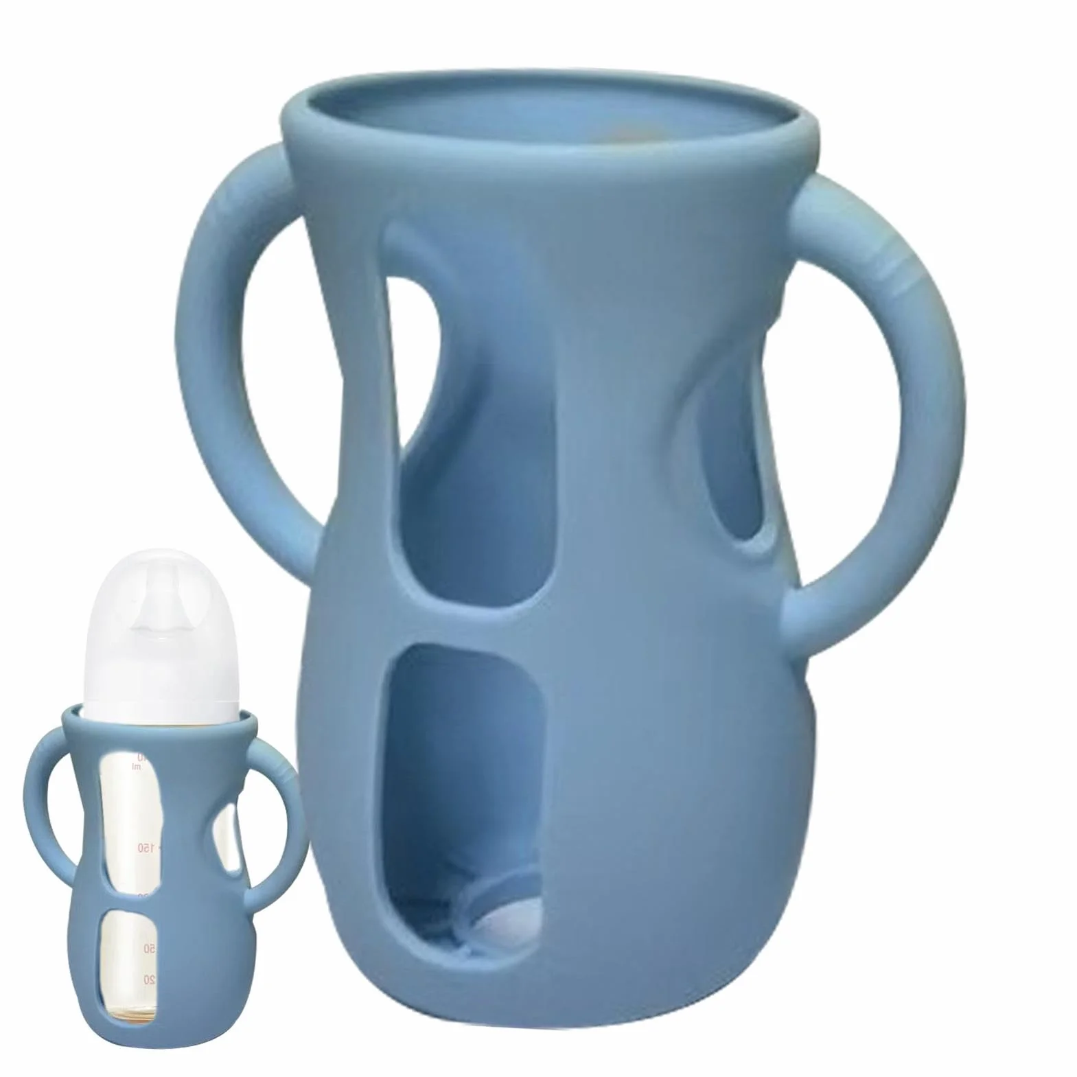 Custodia in silicone per biberon in vetro, per biberon in vetro, con manici, infrangibile, resistente alle cadute e agli urti, lavabile in lavastoviglie