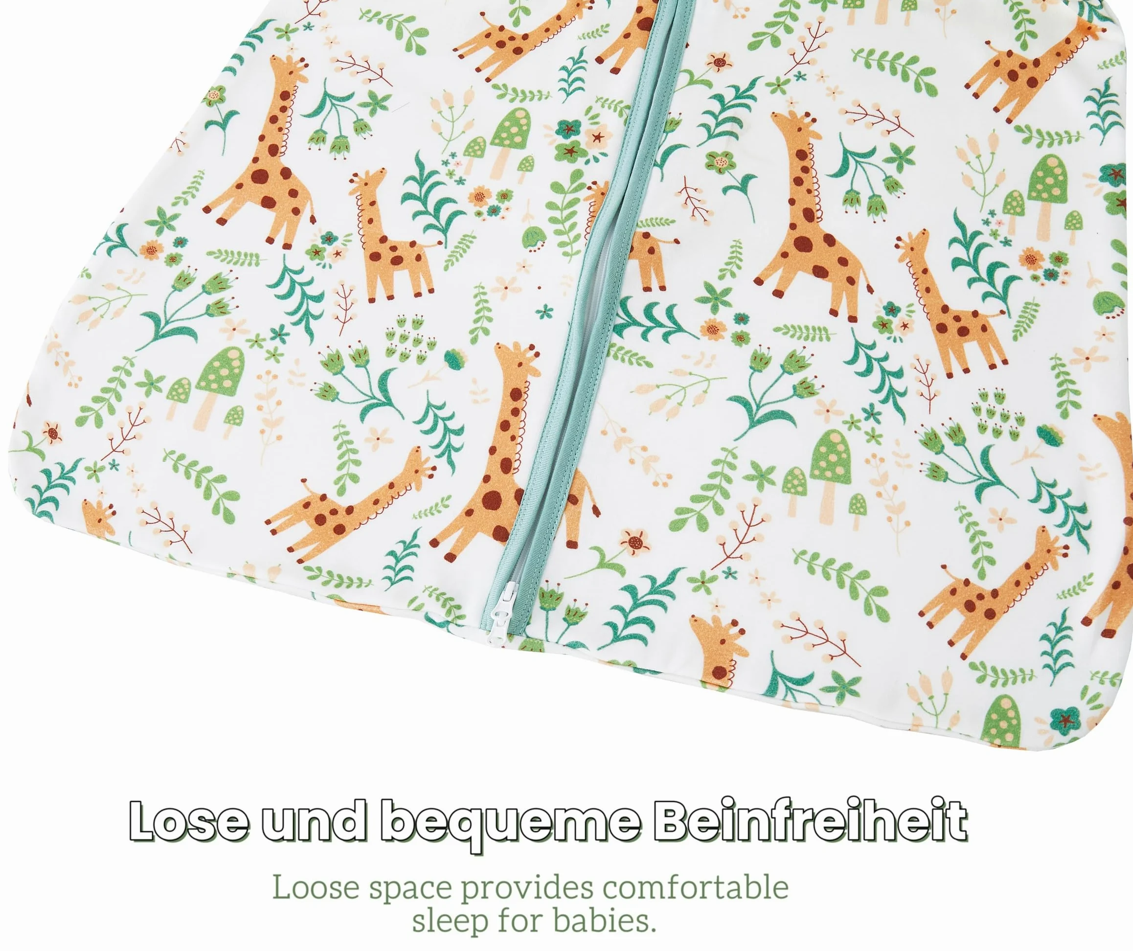 Chilsuessy Sacco nanna estivo per bambini piccoli, senza maniche, per l'estate e la primavera, 100% cotone, verde chiaro + giraffa, altezza 130 – 150 cm