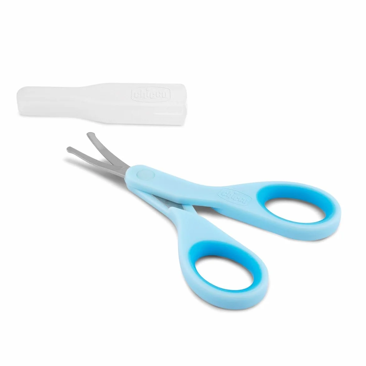 Chicco Forbicine Unghie per Neonati e Bambini, Forbicine in Acciaio Inox con Lame Ricurve e Punte Arrotondate, Cappuccio Protettivo, Impugnatura in Gomma Antiscivolo - Neonato 0+ Mesi, Azzurro