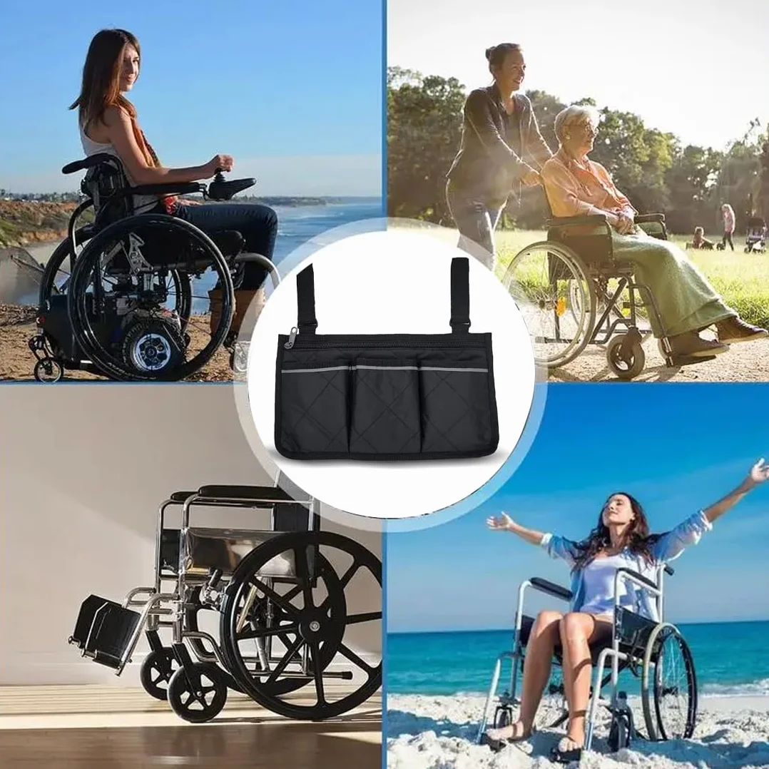 Sedie a rotelle, scooter disabili e accessori,Borsa portaoggetti per passeggino, striscia riflettente, borsa portaoggetti laterale per bracciolo sedia a rotelle