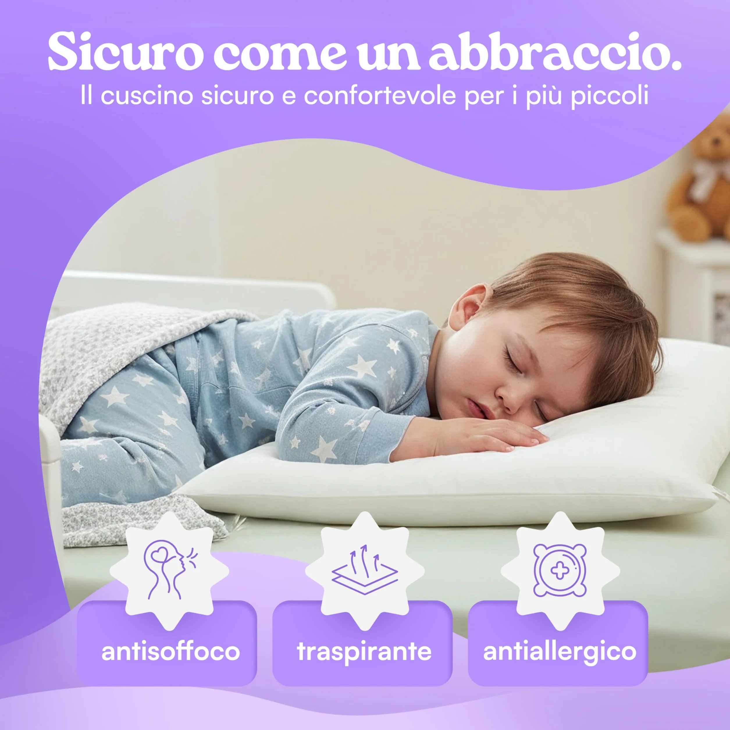ER RELAX Cuscino Antisoffoco per Bambini BASSO 50x80 altezza 5cm per Letto Grande. Guanciale BASSO, Anallergico, Traspirante, Rivestito con Fodera 100% Cotone. Made in Italy (1)