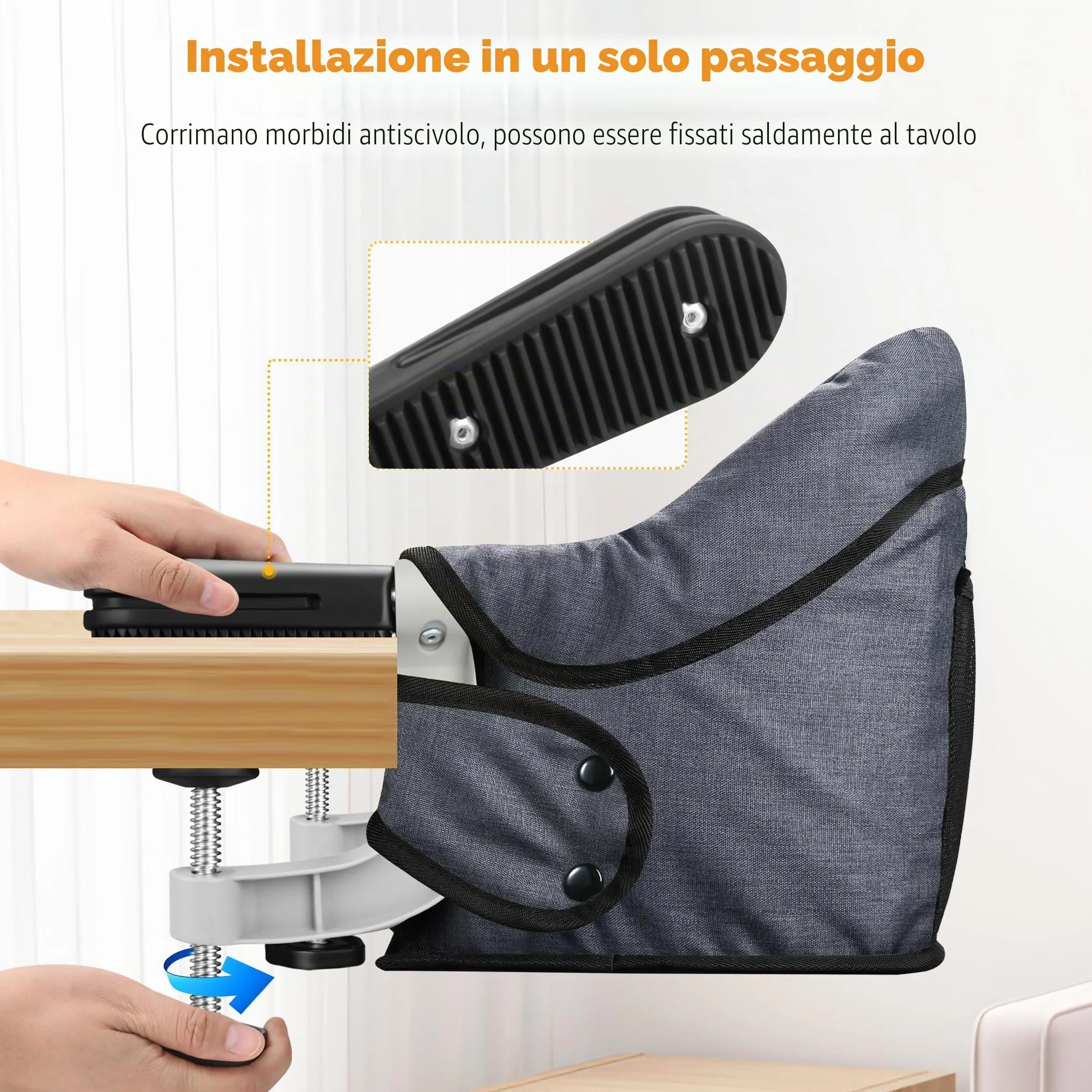 Toogel Seggiolini da Tavolo, Seggiolone Pieghevole Portatile con Imbracatura di Sicurezza, Baby Seggiolino da Tavolo con Borsa da Trasporto per Casa e Viaggi (Grigio)