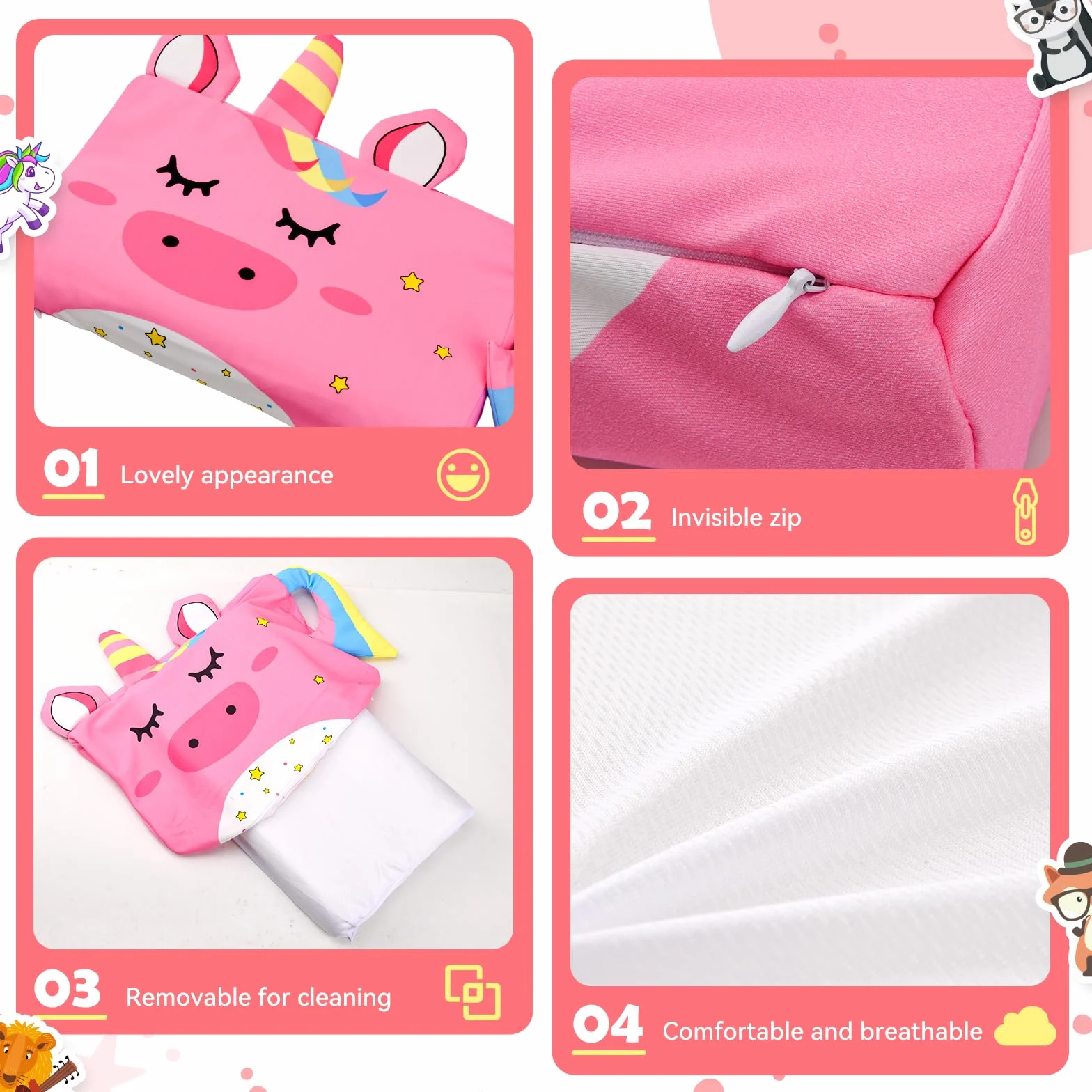Cuscino Memory Foam Bambini,Cuscino Culla,Cuscino per Bambini con Federa,Ipoallergenico,Anti Acari,Cuscino per Bambini per Sonnellini per Ragazzi e Ragazze (3-10 Anni) (Unicorno)
