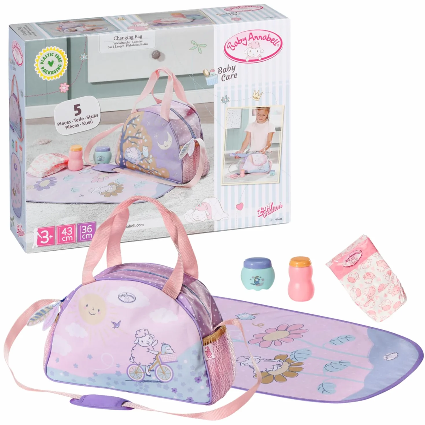 Baby Annabell Borsa fasciatoio 707432 - Borsa portaoggetti con cinghie per gli elementi essenziali 36 e 43 cm - Bambola non inclusa - Età: 3+ anni