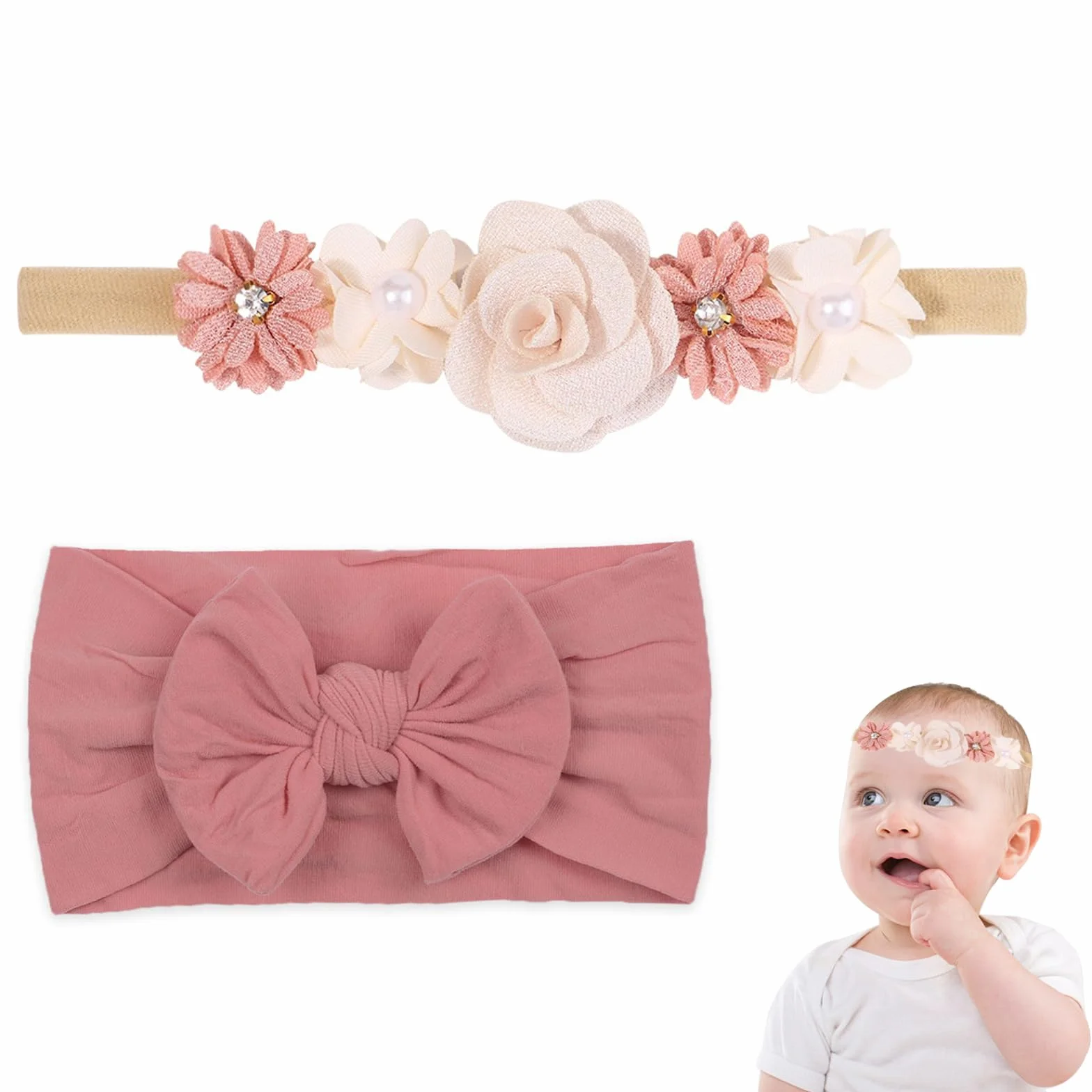 2 Pezzi Fascia Elastica, Accessori Neonata, Fascette Per Capelli Per Fiocchi Per Floreale, Regalo Per Bambini Per Foto