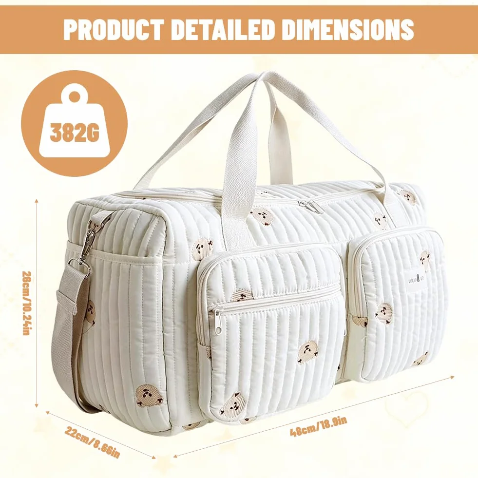 Borsa fasciatoio versatile, 48 × 22 × 26 cm, leggera e imbottita, in cotone, borsa da viaggio, borsa per neonati e borsa premaman per gravidanza, cura del bambino, weekend