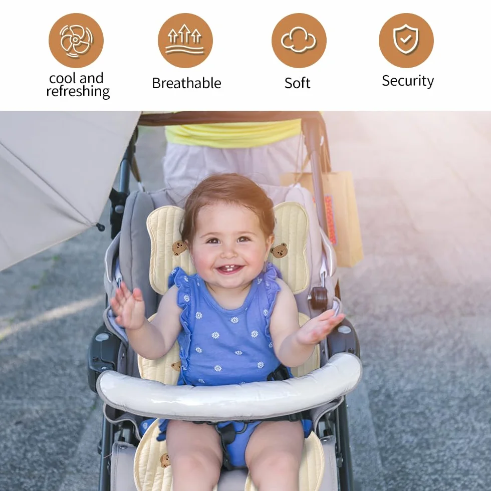 LUFEIS Cuscino per Passeggino, Materassino Passeggino Universale, Copriseduta Passegginos Antisudore, Cuscino Ovetto Auto Estivo Traspirante, Materassino per Passegginos Seggiolino Auto (Orso)