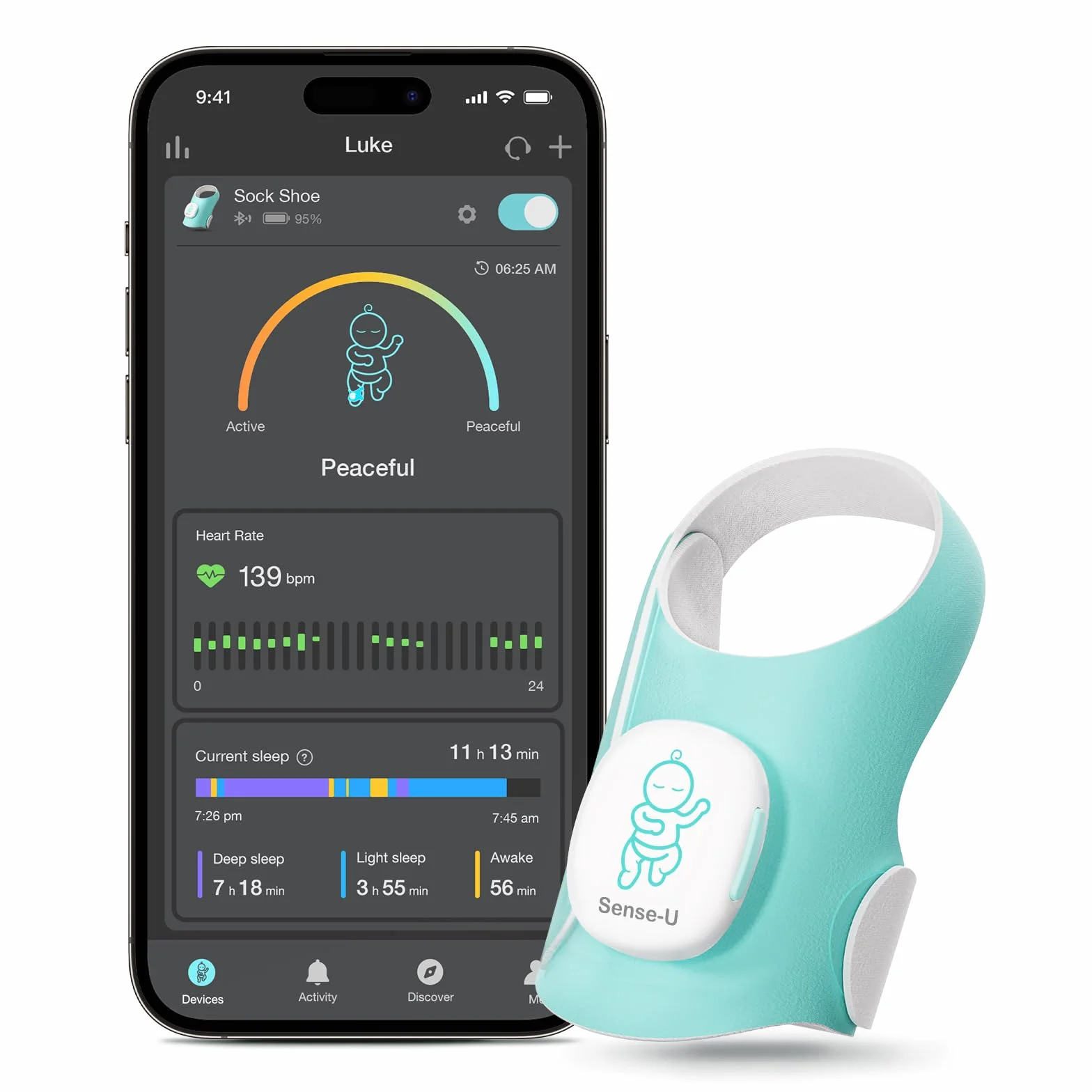 Sense-U Calzino Intelligente per Bambini - Monitora la Frequenza Cardiaca, il Movimento e il Sonno del Neonato, Monitor per Piedi per la Pace Mentale