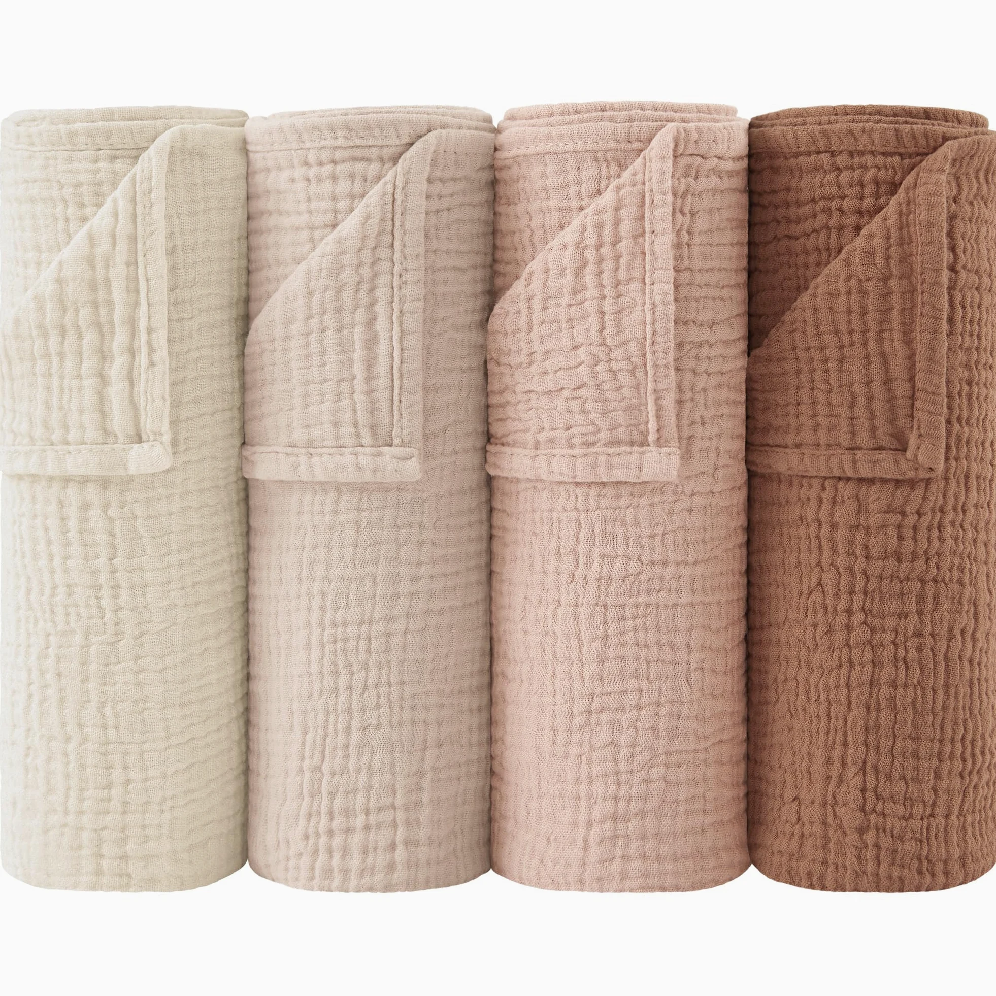 bearmoss Bambino in Mussola Per Neonati Set 4 Pezzi 60x60CM, 100% cotone Super Morbido Assorbente in Mussola A Grana Per Neonati Per Bambine E Ragazzi(Marrone rosato)