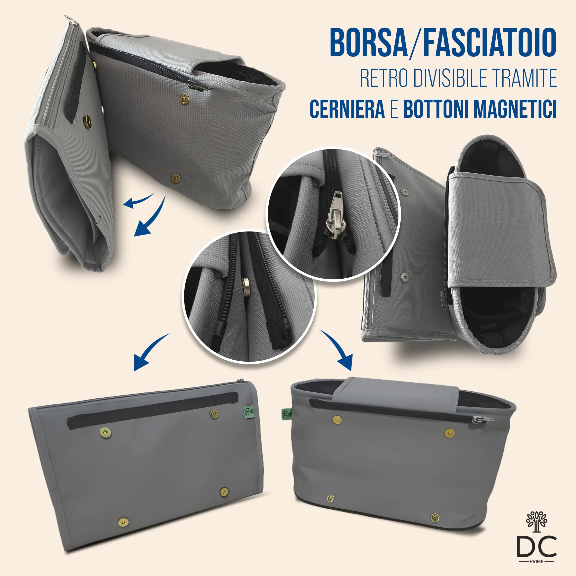 DC Prime Borsa Passeggino Leggero 25 Kg Portata con Fasciatoio Neonato Portatile, Sacco Per Passeggino Universale con Gancio Passeggino Accessori Passeggino, Zaino Mamma Neonato, Baby Bag Organizer