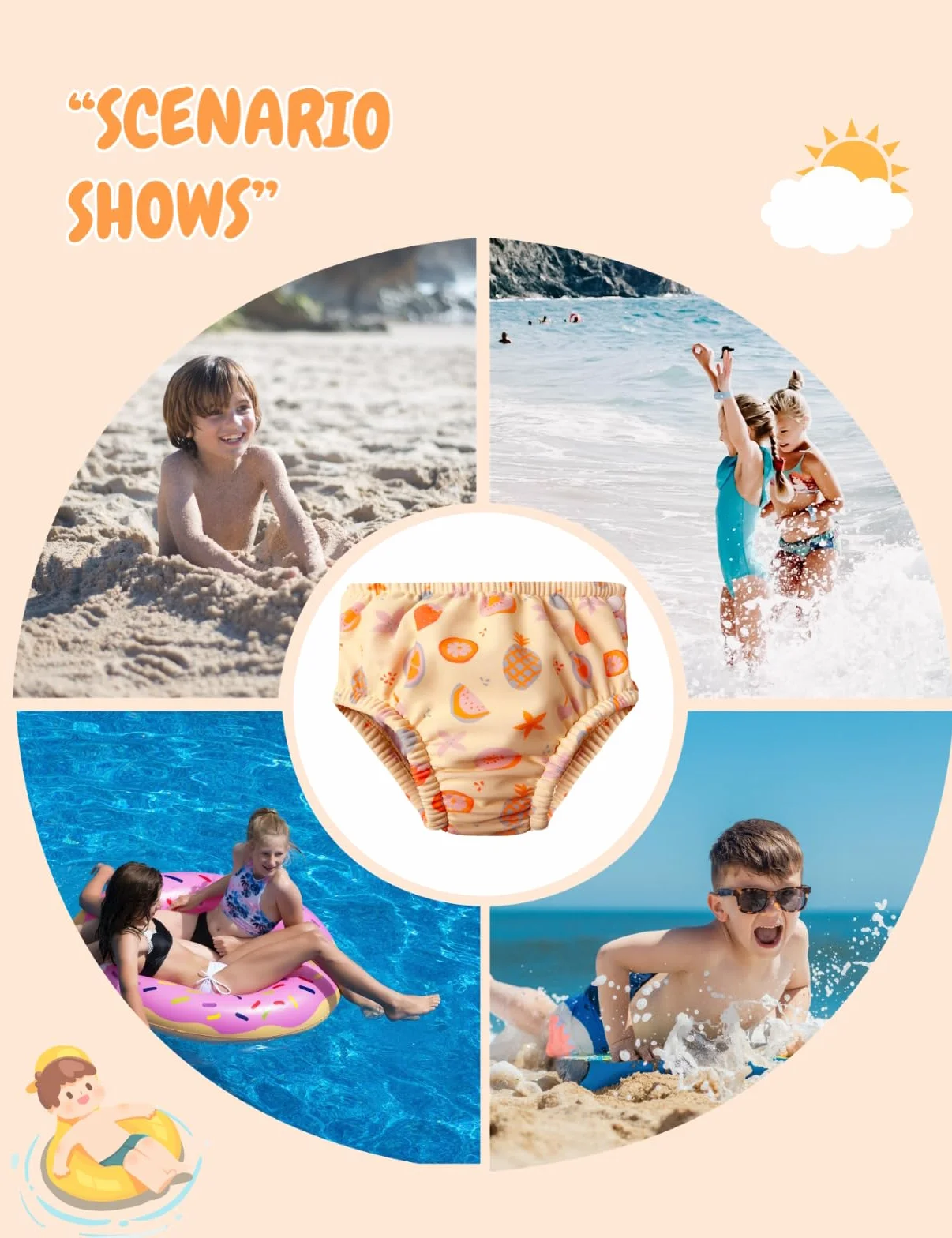weVSwe Pannolino Da Bagno Riutilizzabile Per Neonate Upf 50+ Pannolino Da Nuoto Per Neonati Lavabile Assorbente Per Bambini Piccoli Lezione Di Nuoto Frutti Arancioni 0-6 Mesi