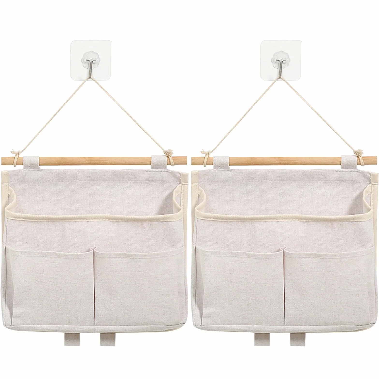 2 Pezzi Borsa Portaoggetti da Parete, Tasche Organizzatore da Appendere Borse Porta, Organizer Appeso Tasca in Tessuto Lino Cotone Impermeabile per Camera, Cucina, Bagno, Dormitorio (Beige)