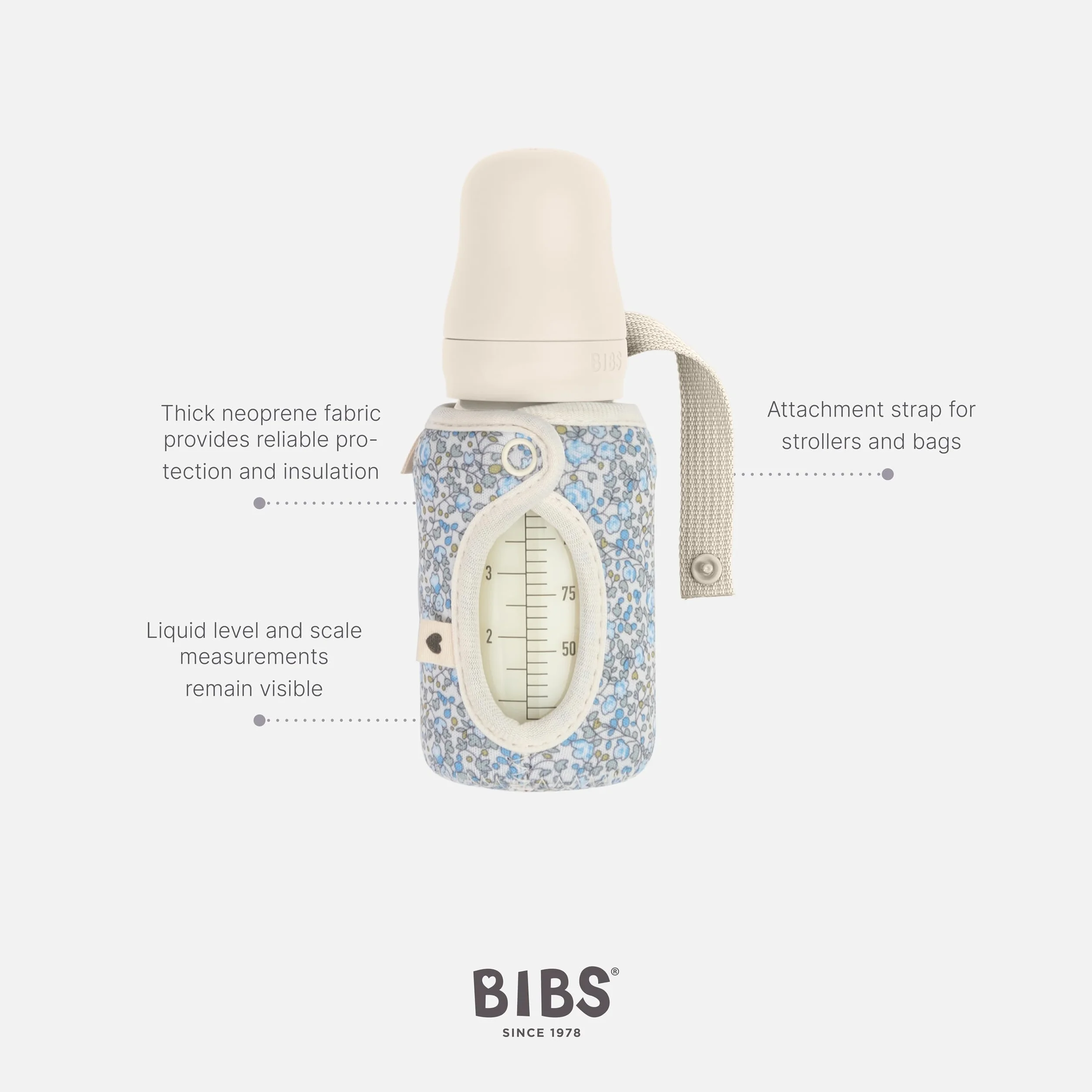BIBS x LIBERTY Copribiberon 110ml - Custodia protettiva in neoprene per biberon BIBS - Design con stampa Liberty, Small, Capel Ivory