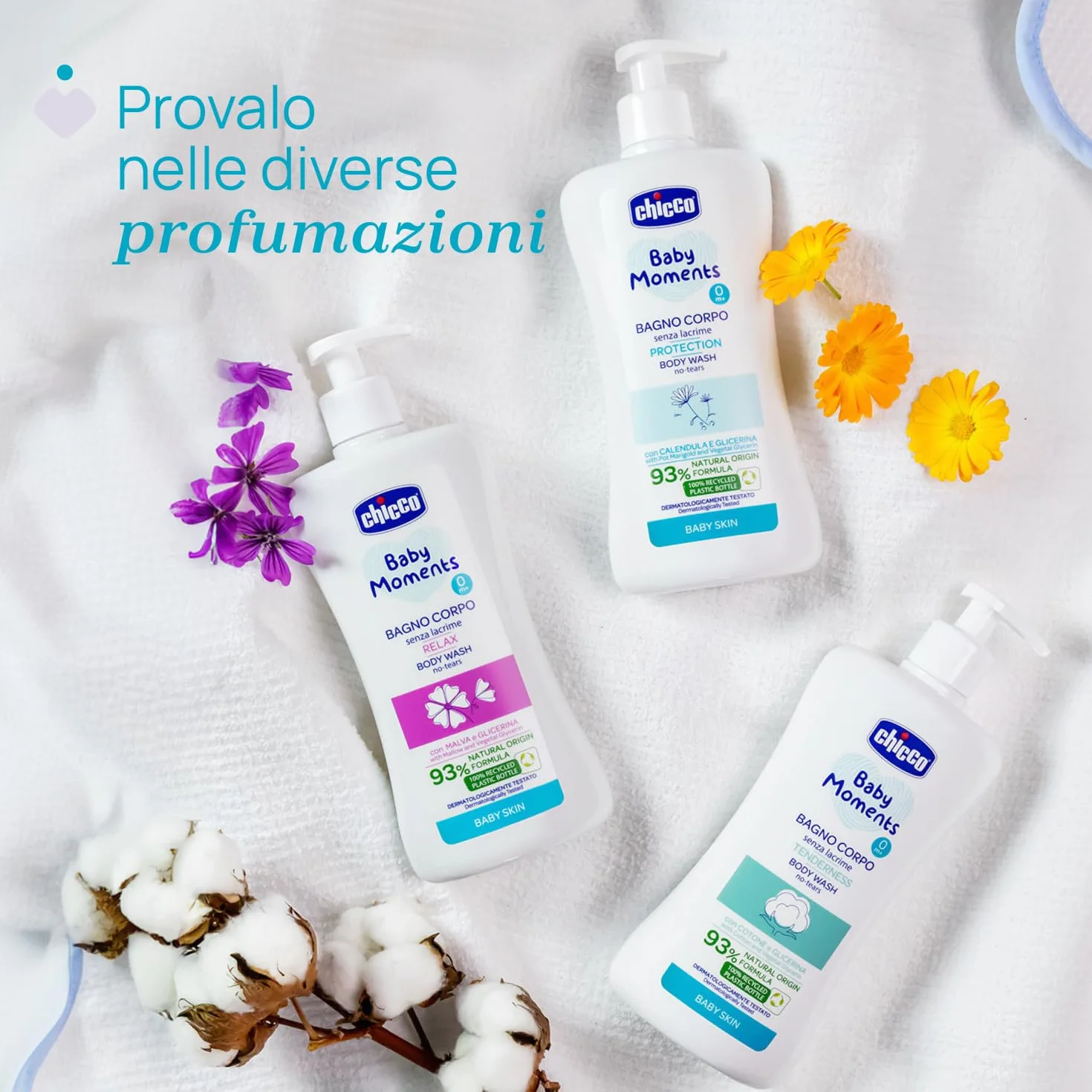 Chicco Baby Moments Bagno Corpo senza Lacrime, Bagnoschiuma Per Bambini, con Formula Naturale, Con Estratto di Calendula, Proprietà Emolienti, 0+ Mesi - 500 ml
