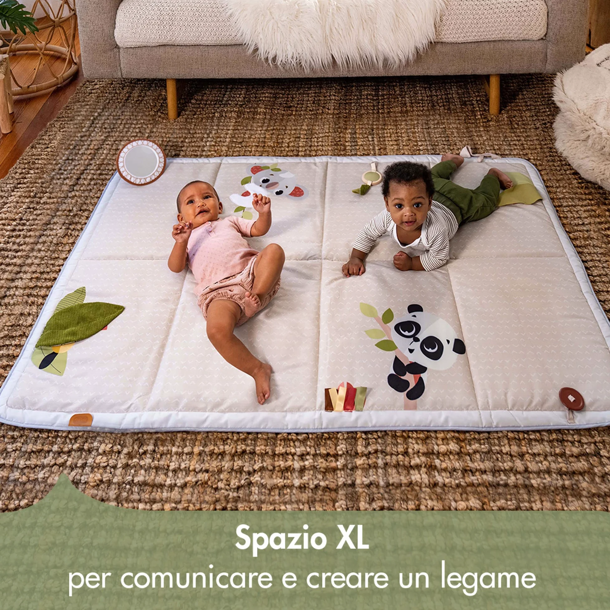 Tiny Love Super Mat Tappeto Sensoriale Bambini XL (150x100 cm), 0+, 6 Attività, Specchio, Sonaglino, Gioco Frusciante, 12 Carte Traguardo, Boho Chic