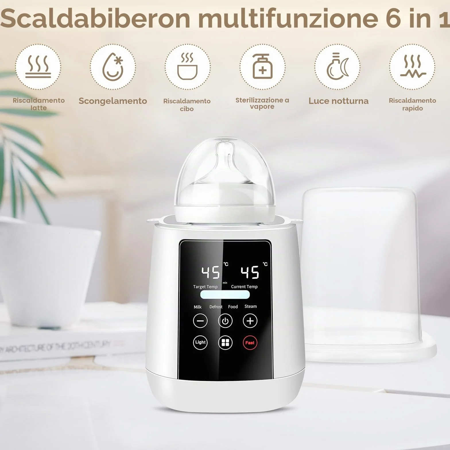 Scaldabiberon e Sterilizzatore 2 in 1, 6-in-1 Multifunzione per Biberon, Scalda e Scongela Biberon, Riscaldatore Di Alimenti Per Bambini con Modalità Rapida e Spegnimento Automatico