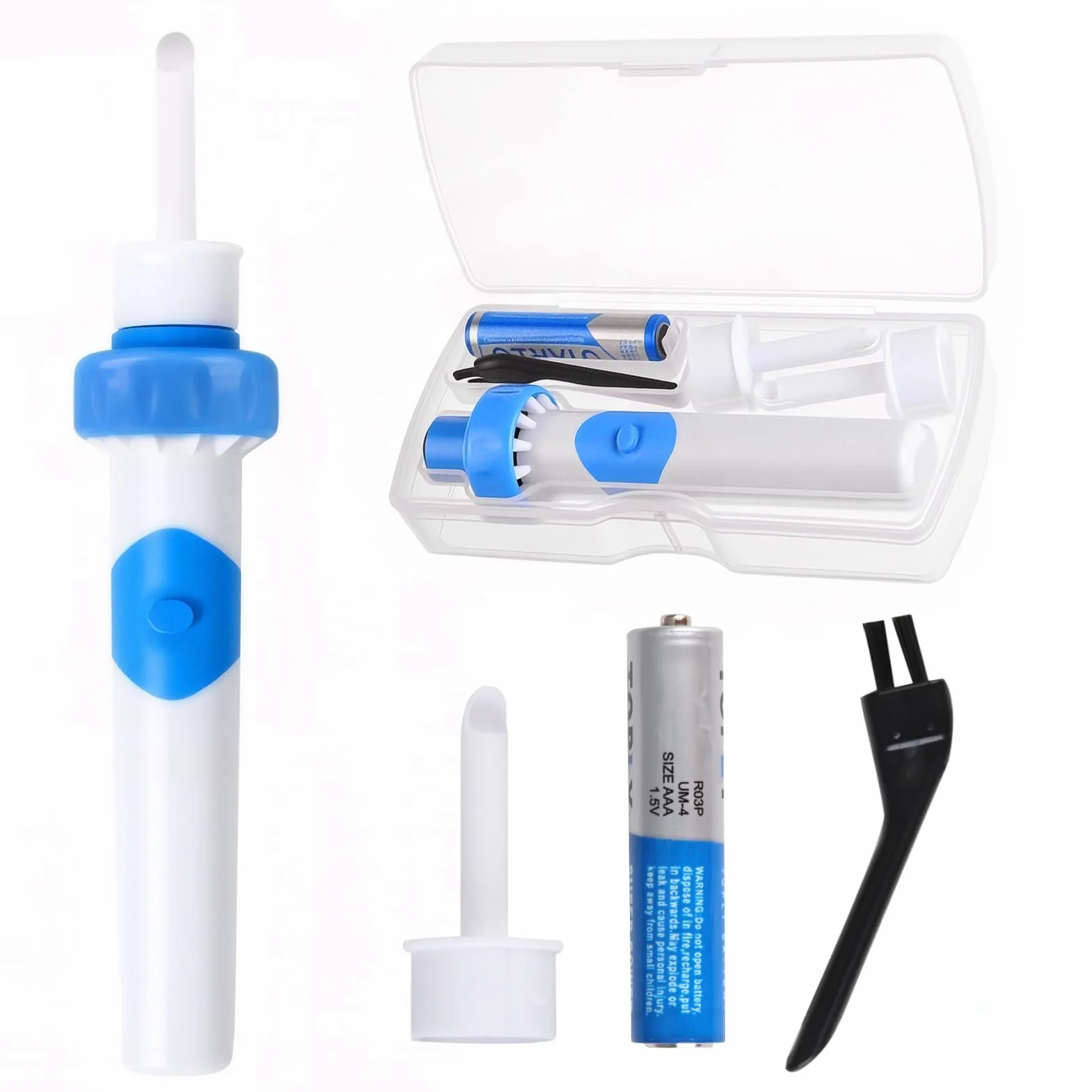 Yuio Pulisci Orecchie Elettrico, Aspiratore Cerume Orecchie Con 2 Teste di Ricambio in Silicone e una batteria, Pulizia orecchie, Rimuovi Cerume Orecchie per Adulti Bambini Anziani
