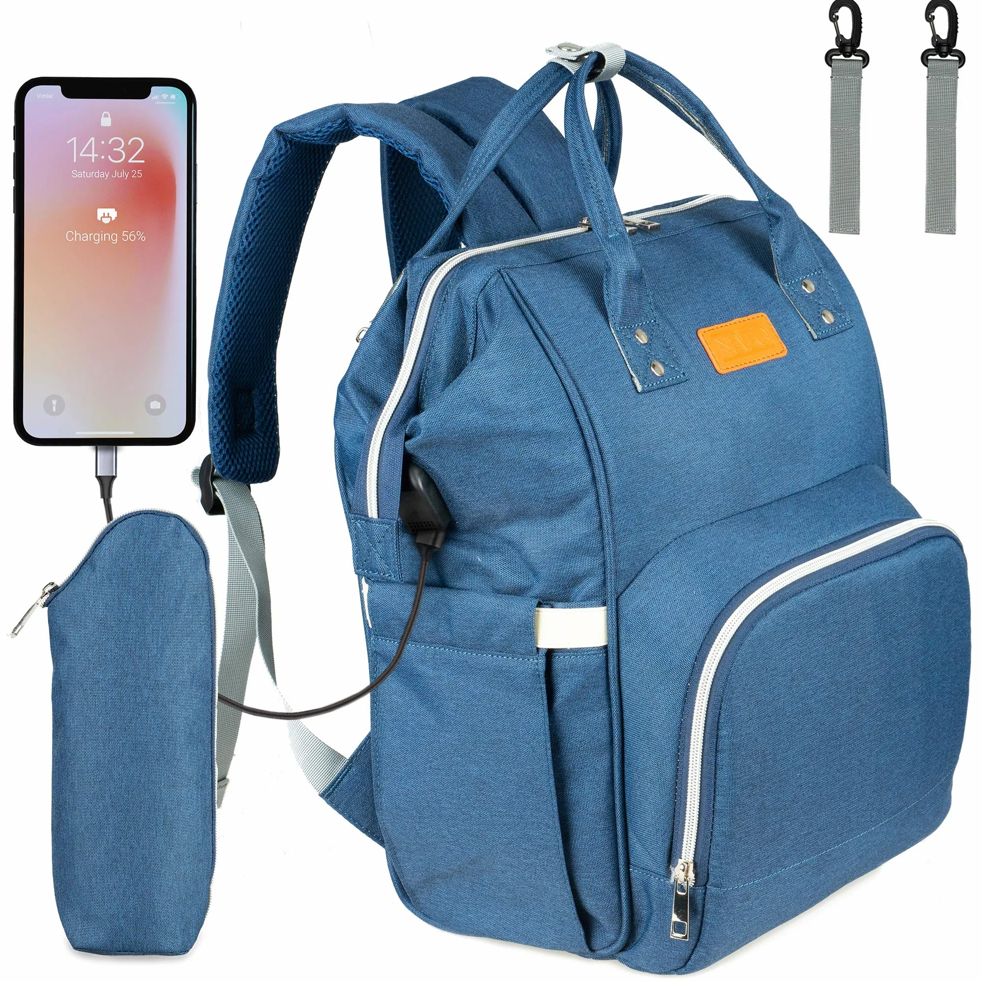 Zaino Mamma, Multifunzione Neonato Borsa con USB per Viaggio, Grande Capacit (Blu scuro)