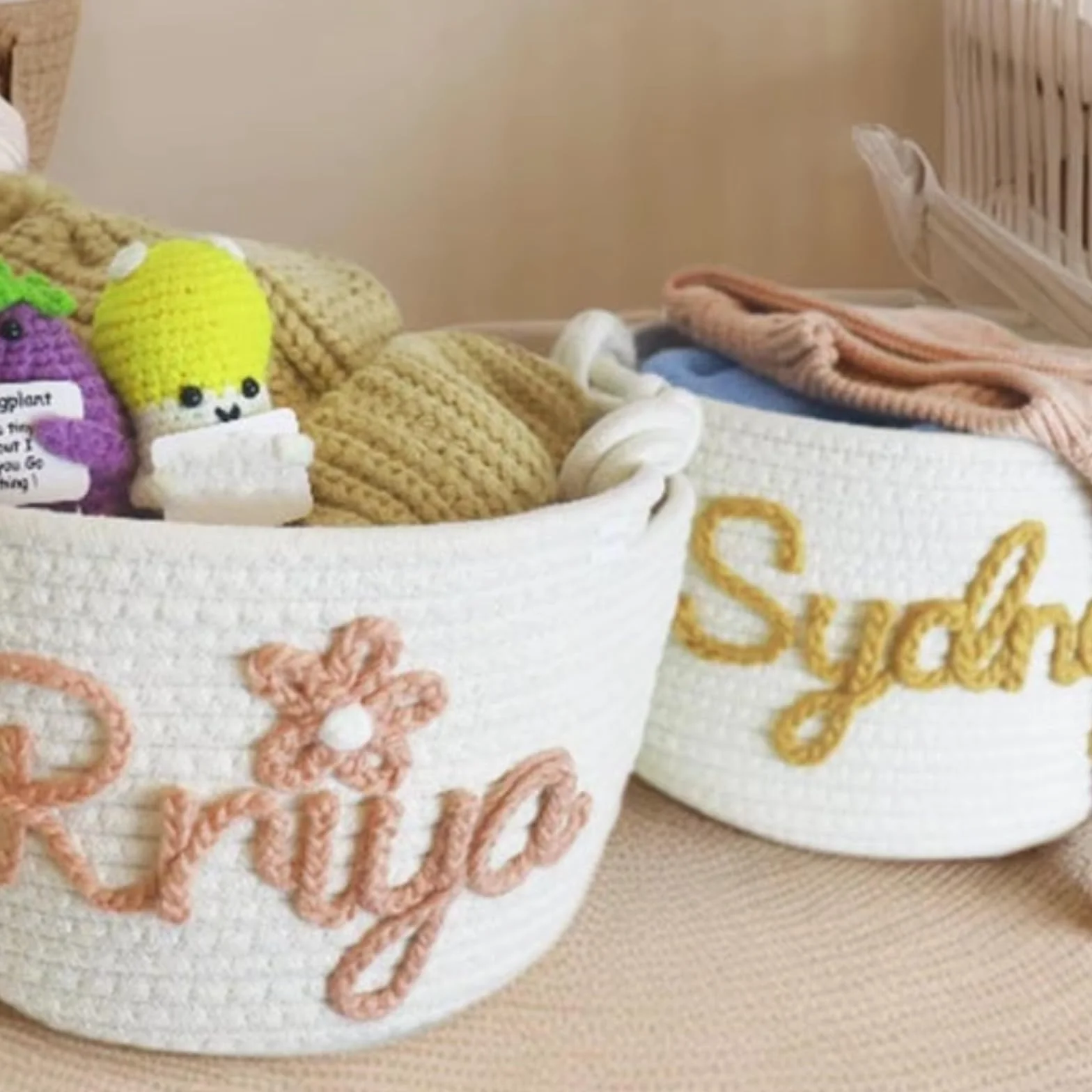 Cesto regalo personalizzato per neonati, in corda di cotone, per baby shower, cesto per giocattoli, cesto per bambini, organizer per giocattoli per bambini, decorazione per la cameretta dei bambini (L