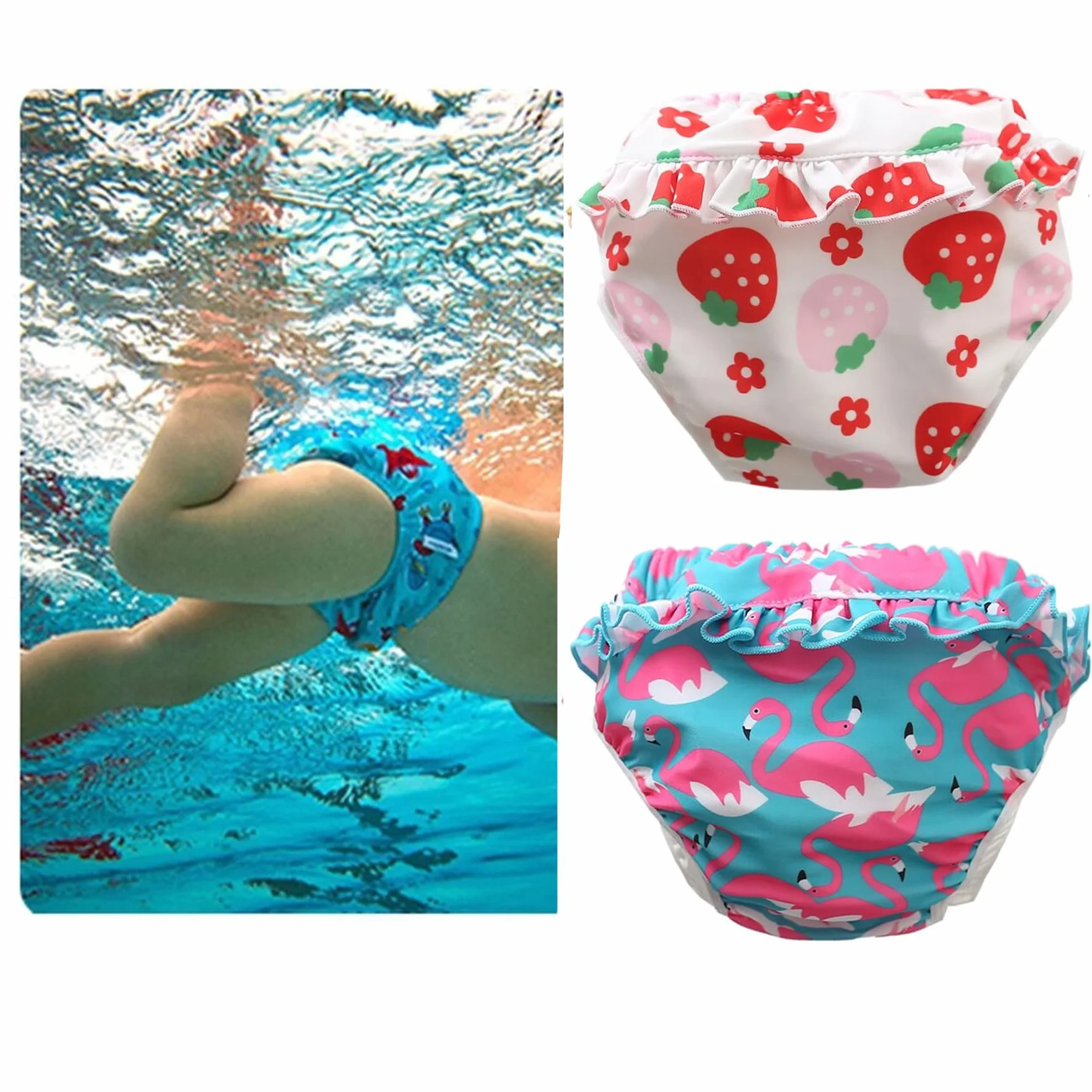 Pannolini da nuoto riutilizzabili, 2 pezzi pantaloni da nuoto per bambine (0-4 anni), pannolino da nuoto con volant, costume da bagno (colore C, XL-36-44lb/3-4 anni)