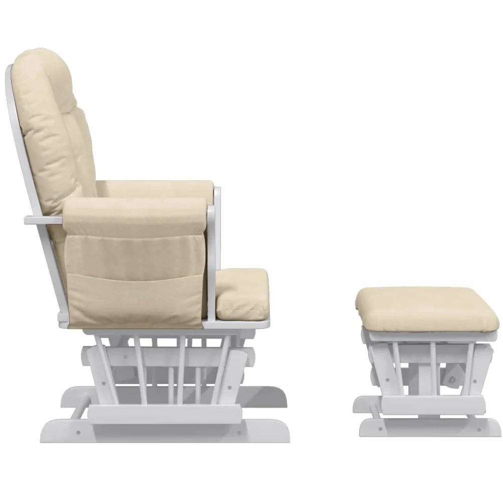 Brokky 351663 Poltrona Glider con Sgabello Bianco Crema in Tessuto Nursing Aliante maternità Sedia a Dondolo con Blocco Scorrevole e poggiapiedi