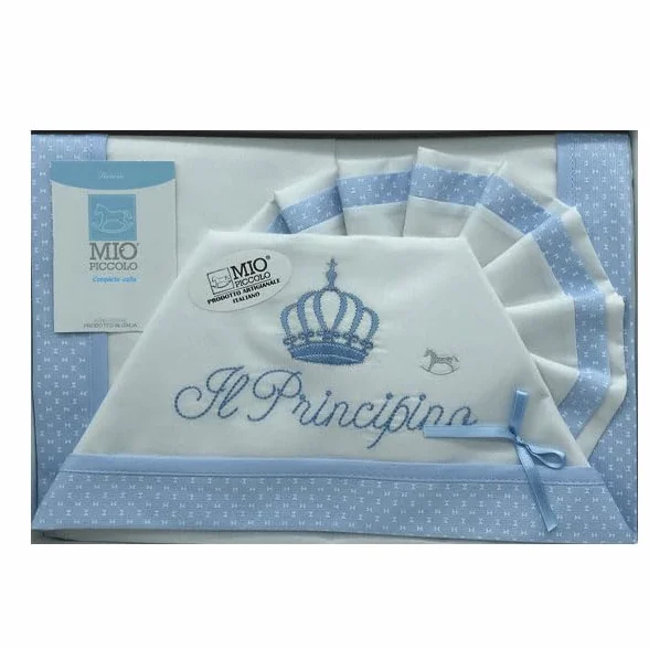 Moda Egidio Set Lenzuola Neonato Mio Piccolo Culla/Carrozzina Ricamo Pricipino O Principessa (CIELO)