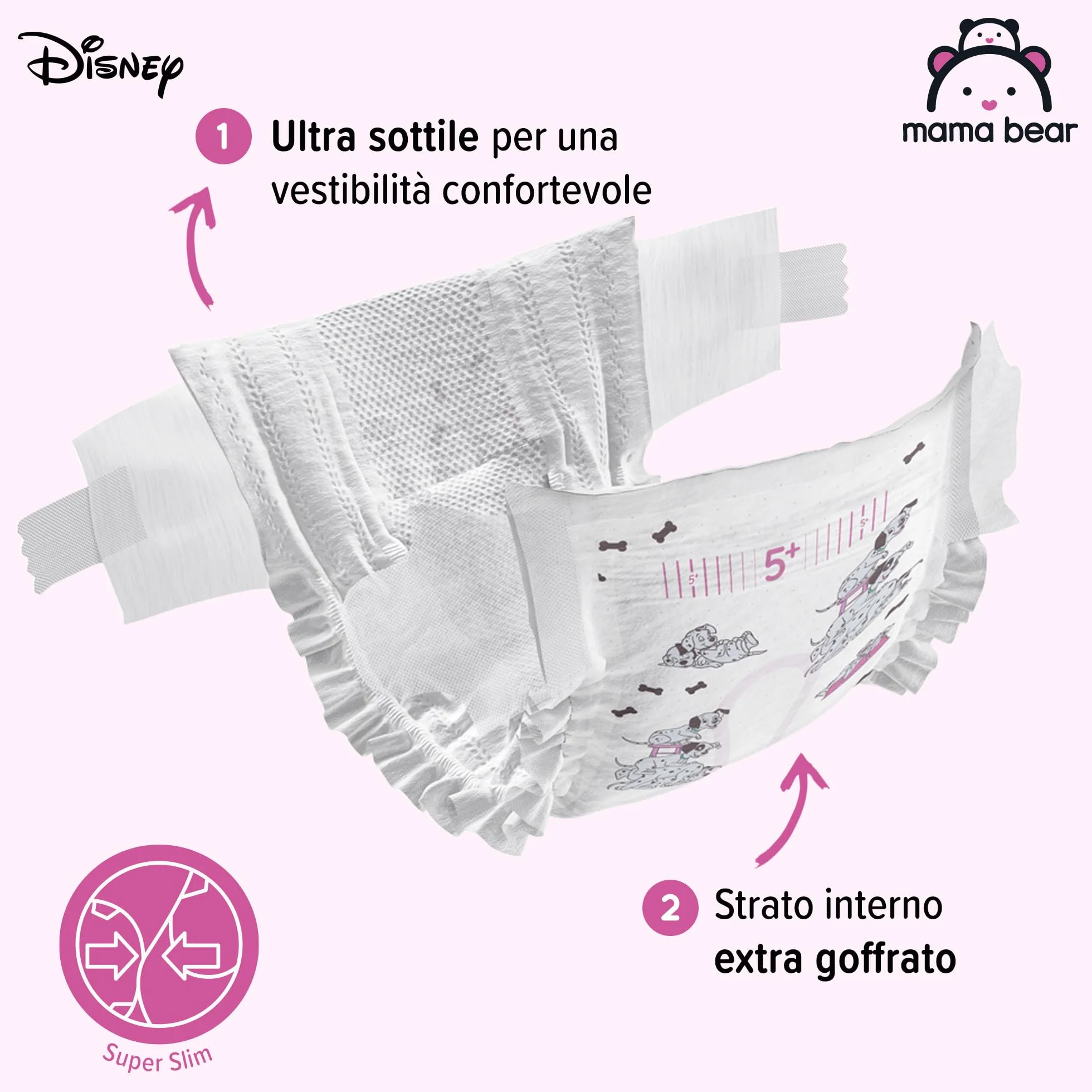 Marchio Amazon - Mama Bear Disney Pannolini ultra-asciutti, Taglia 5+ (11-17 kg), Bianco, 72 Unità