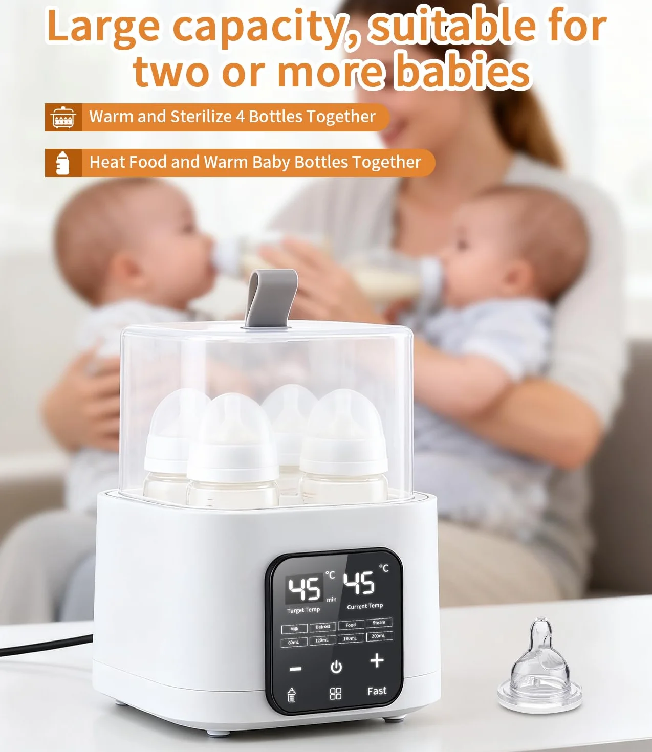 6 in 1 Scaldabiberon Scaldabaschette per Bambini,Sterilizzatore per Biberon, conservazione del calore per 48 ore, touch screen a LED, telecomando, può riscaldare 4 bottiglie contemporaneamente