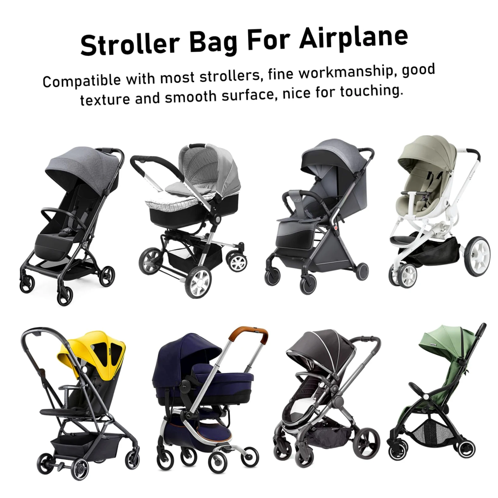 Sacca per Passeggino da Viaggio per Aereo, Nylon Nero | Chiusura Coulisse Bloccabile, Due Spallacci, Cuciture Rinforzate, per Maggior Parte dei Modelli