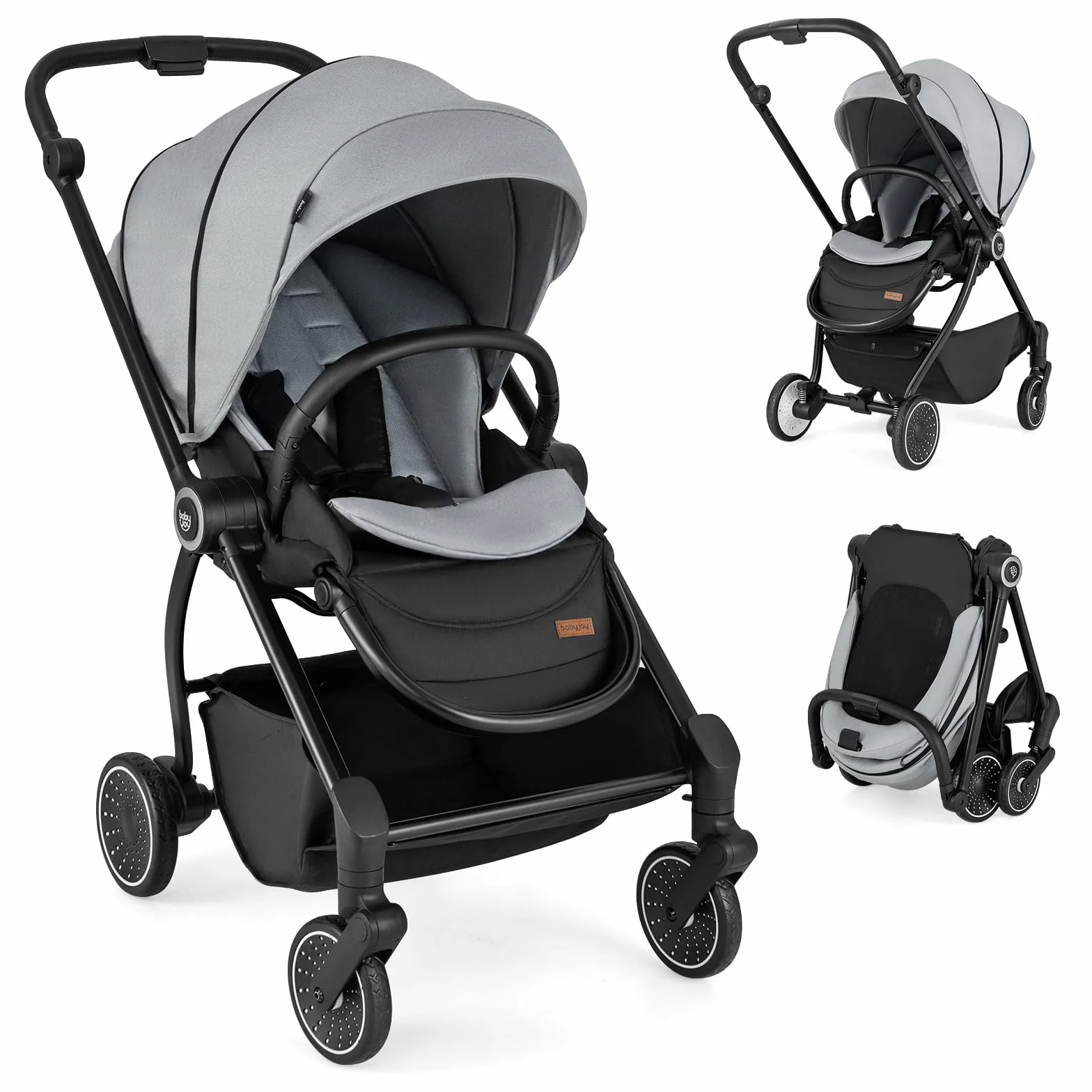 RELAX4LIFE Passeggino Leggero e Reversibile per Bambini 0-3 Anni, con Seduta Fronte Mamma e Strada, Schienale Regolabile, Ruote Ammortizzate, Cestello 36L, Portata 30kg, Omologato CE (GRIGIO)