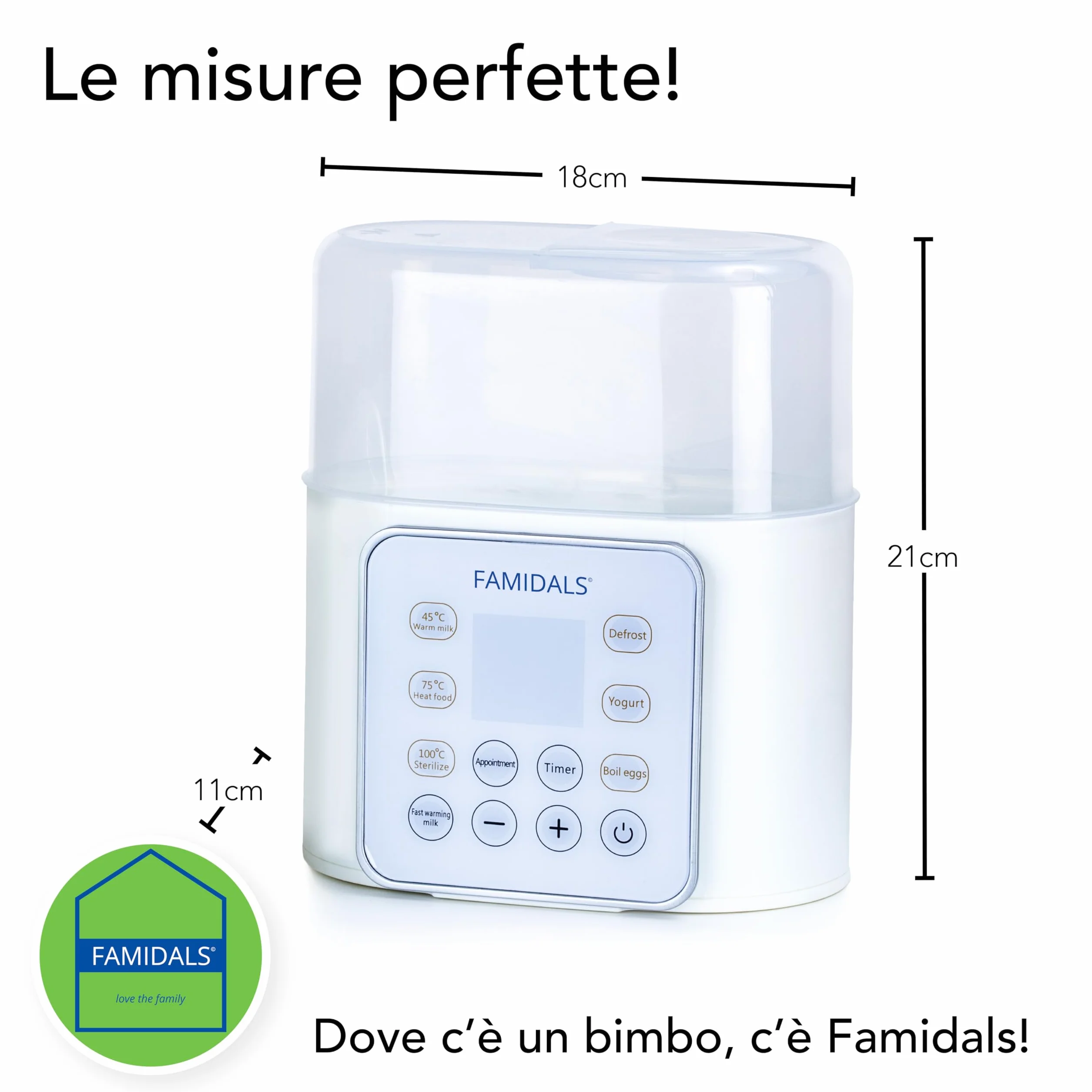 Scaldabiberon Sterilizzatore Neonato 9 in 1 scaldalatte, sterilizzatore, scongelatore, omogeneizzatore, fermentatore, cuociuova, timer, programmazione dell'accensione