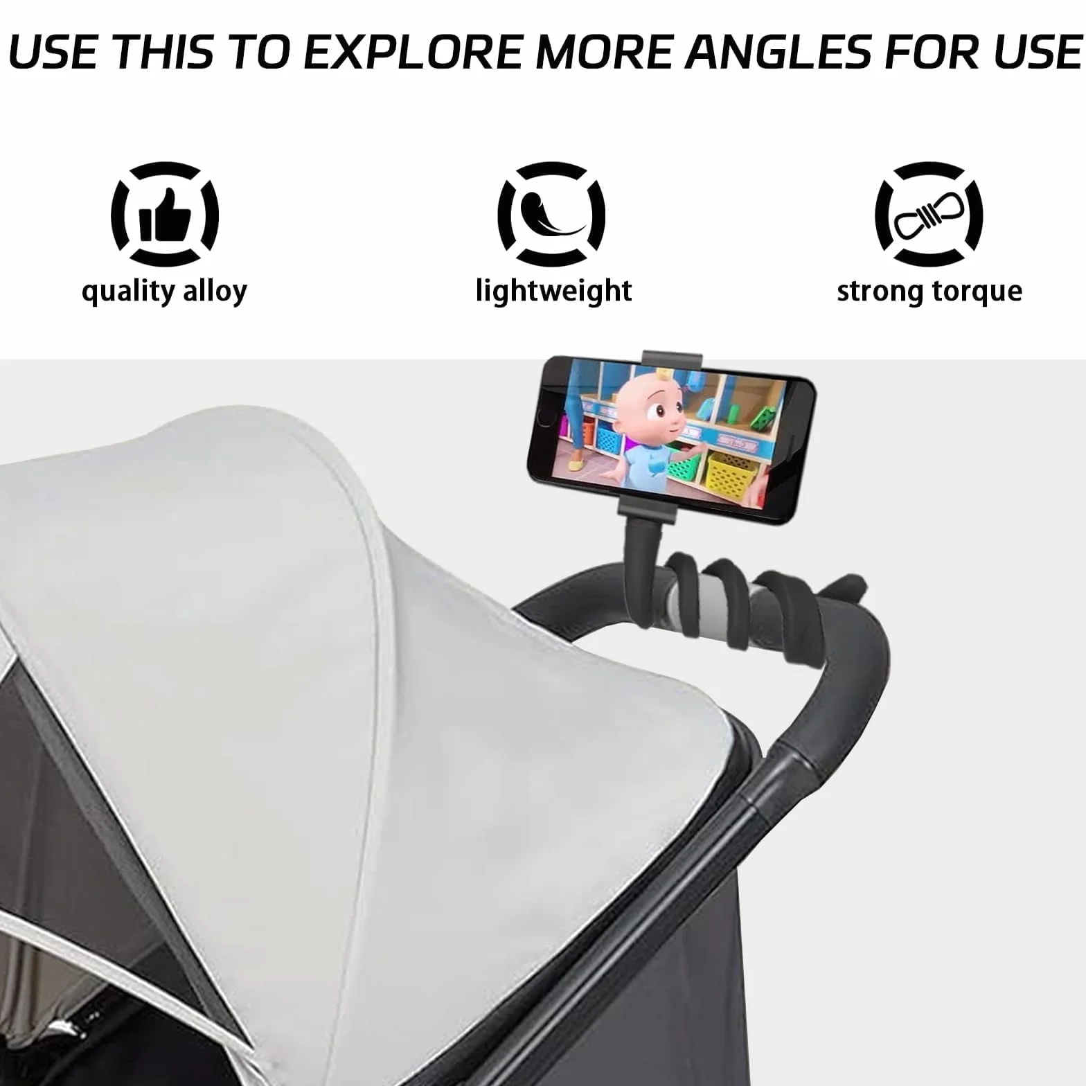 Supporto per telefono per passeggino Supporto per telefono cellulare portatile Supporto per telefono per passeggino con braccio flessibile antiscivolo Supporto per telefono flessibile Accessori