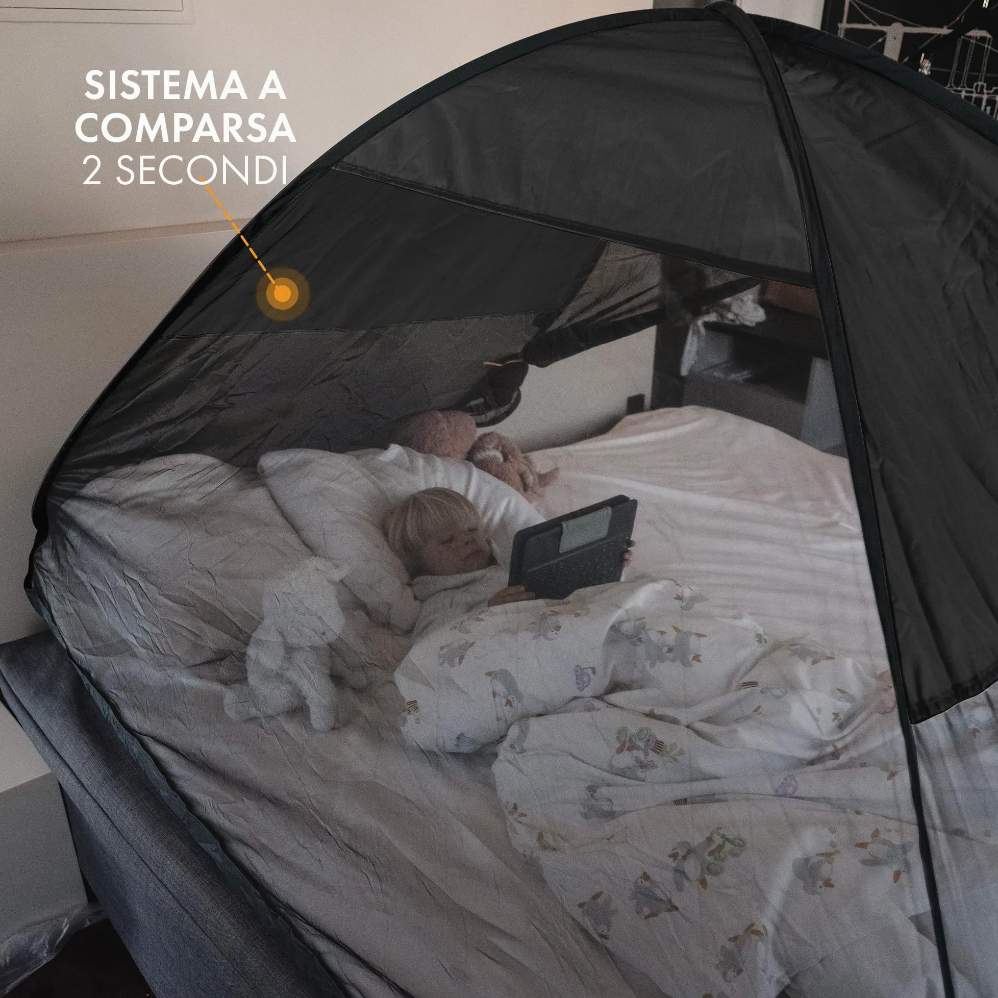 Deryan Tenda da letto pop-up – matrimoniale – zanzariera pop up – zanzariera letto – pieghevole e leight – 200 x 90 x 110 cm – zanzariera letto e zanzariera da viaggio con borsa – Grigio