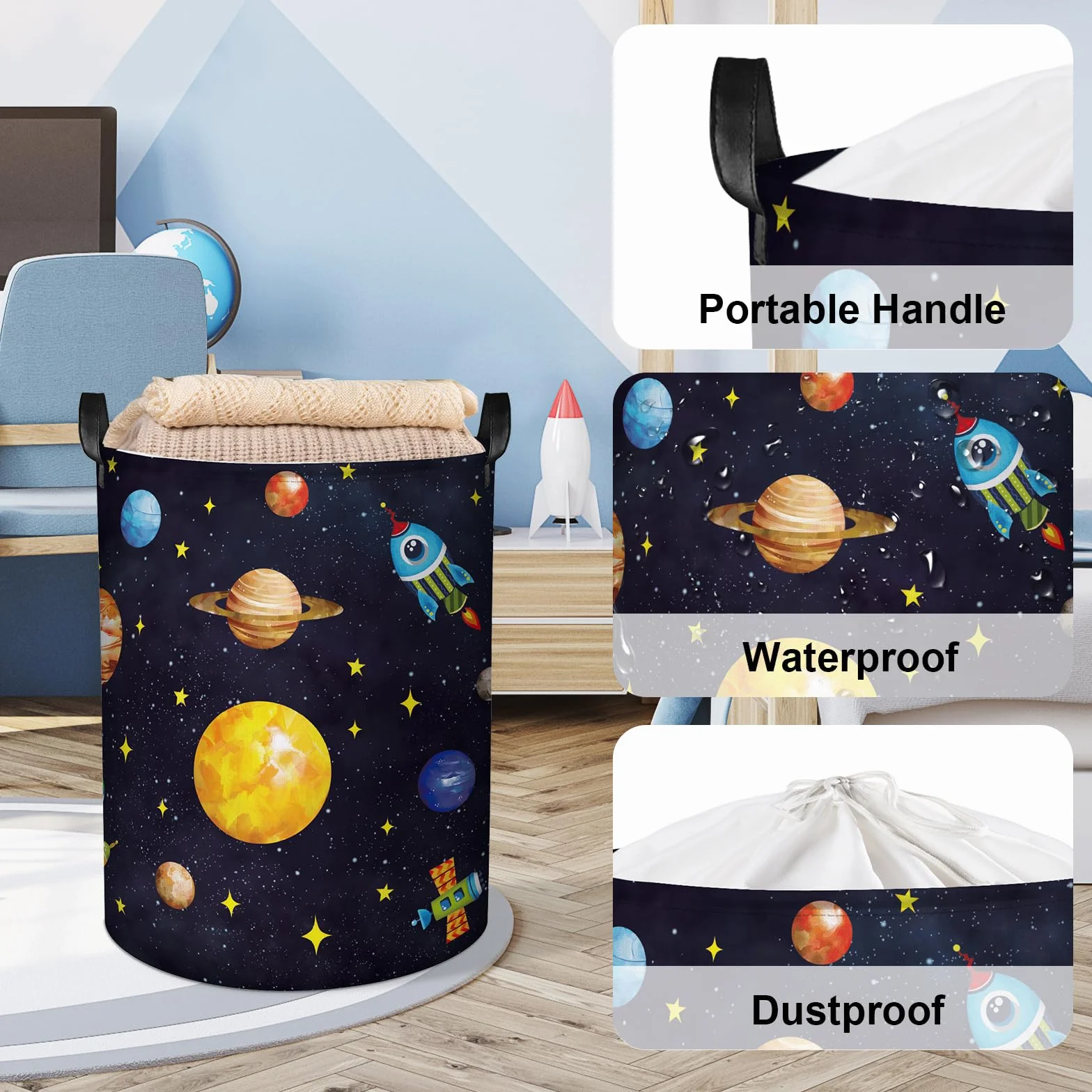 Clastyle Cesto Portabiancheria Spazio Cestino Portaoggetti Cosmico Cesta Biancheria Genitori per Organizzare Giocattoli Vestiti, Pianeta, 36x45 cm