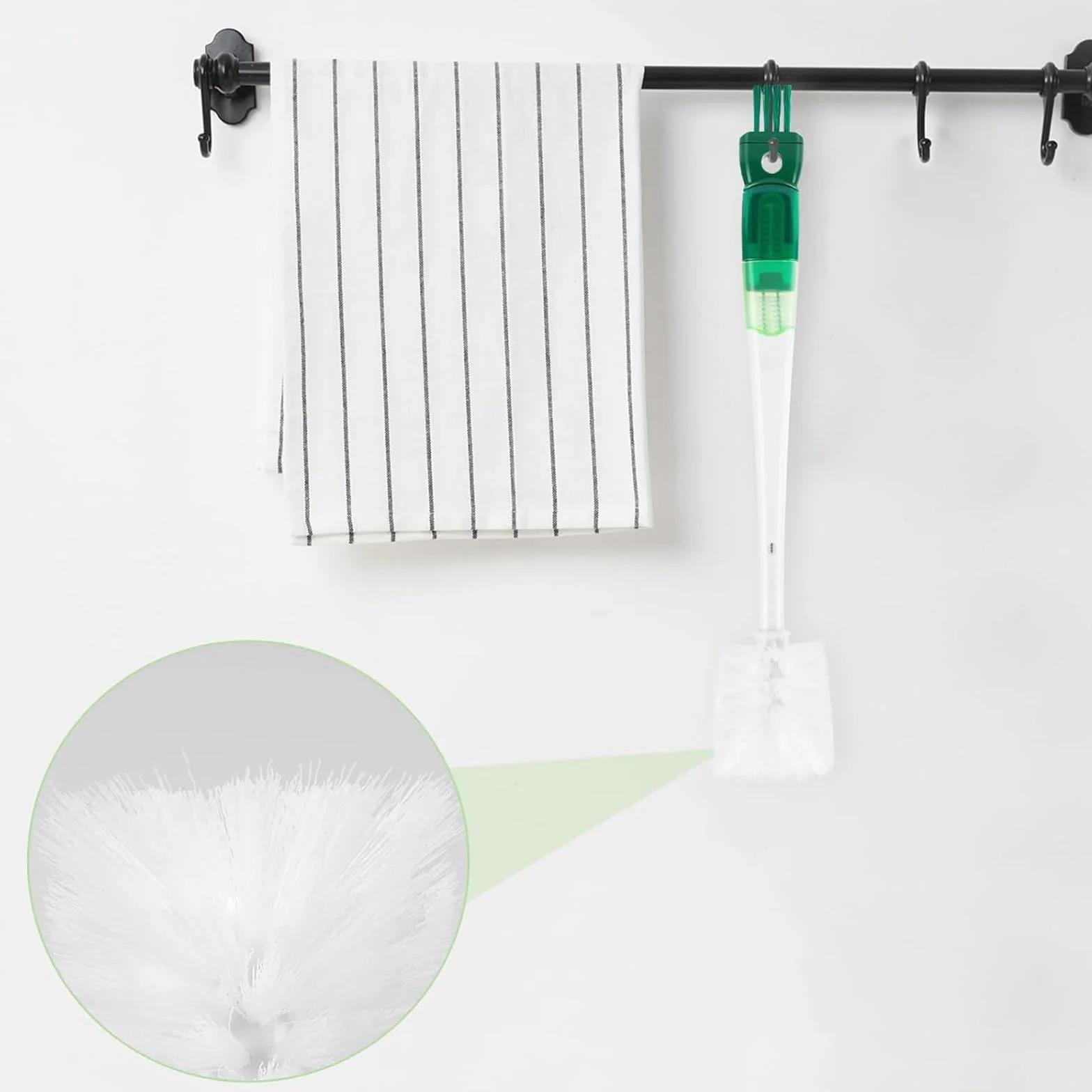 Spazzola per Pulizia Bottiglia D'acqua Multifunzionale 5 in 1 Spazzola per Biberon Spazzola a Manico Lungo con 5 Testine Set Spazzole per Pulizia per Biberon,Bottiglie Termiche,Cannucce (Verde)
