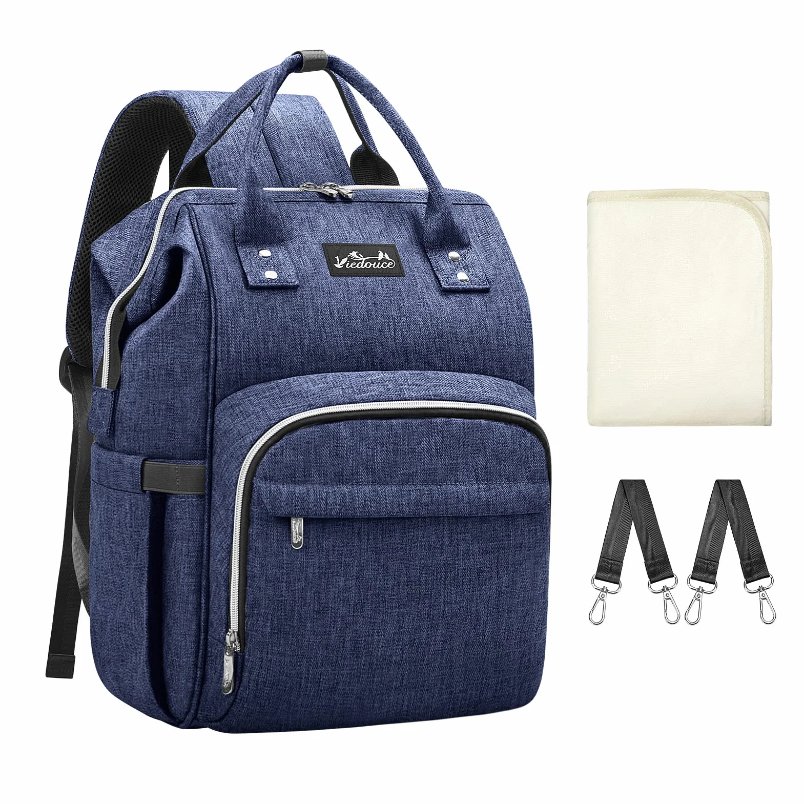 Viedouce Borsa per Pannolini Zaino Fasciatoio, Zaino Mamma, Borsa Cambio da Viaggio, Impermeabile Resistente Ai Graffi Stoffa Oxford Grande Capacità Borsa, con 2 Ganci di passeggino