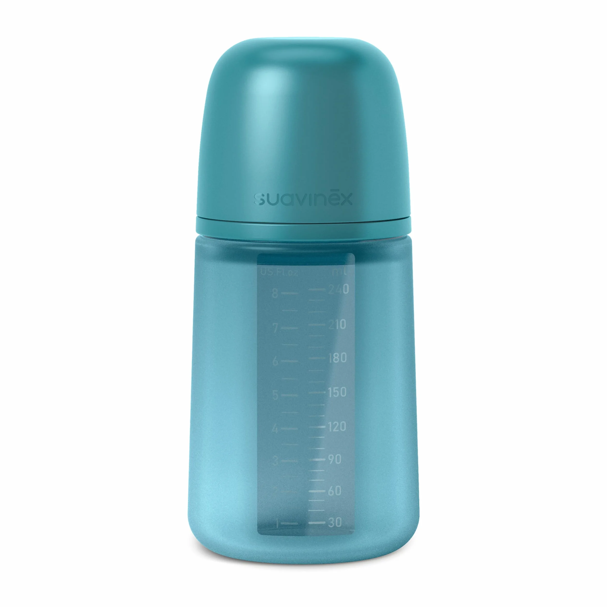 Suavinex, Biberon in Silicone da 240 ml, con Tettarella Fisiologica in Silicone SX Pro, con Valvola Anticolica, Biberon a Flusso Medio (M). Per bambini +3 mesi. Colour Essence Blu oceano