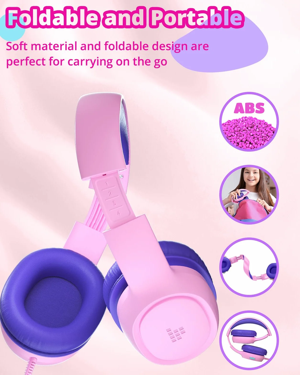 Tronsmart Cuffie Sovraurali Pieghevoli per Bambini, Volume Sicuro 85/93 dB, Suono Chiaro e Morbido, Jack da 3,5 mm per Bambini con Cavo, per Apprendimento e Intrattenimento