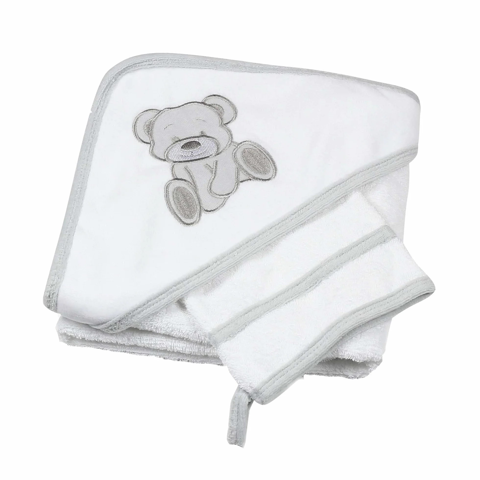 TROIS KILOS SEPT - Asciugamano da bagno per neonati con cappuccio + guanto di spugna abbinato - Morbido velluto - Asciugamano - Regalo misto per bambini e bambine - Motivo orsetto - Kinousses