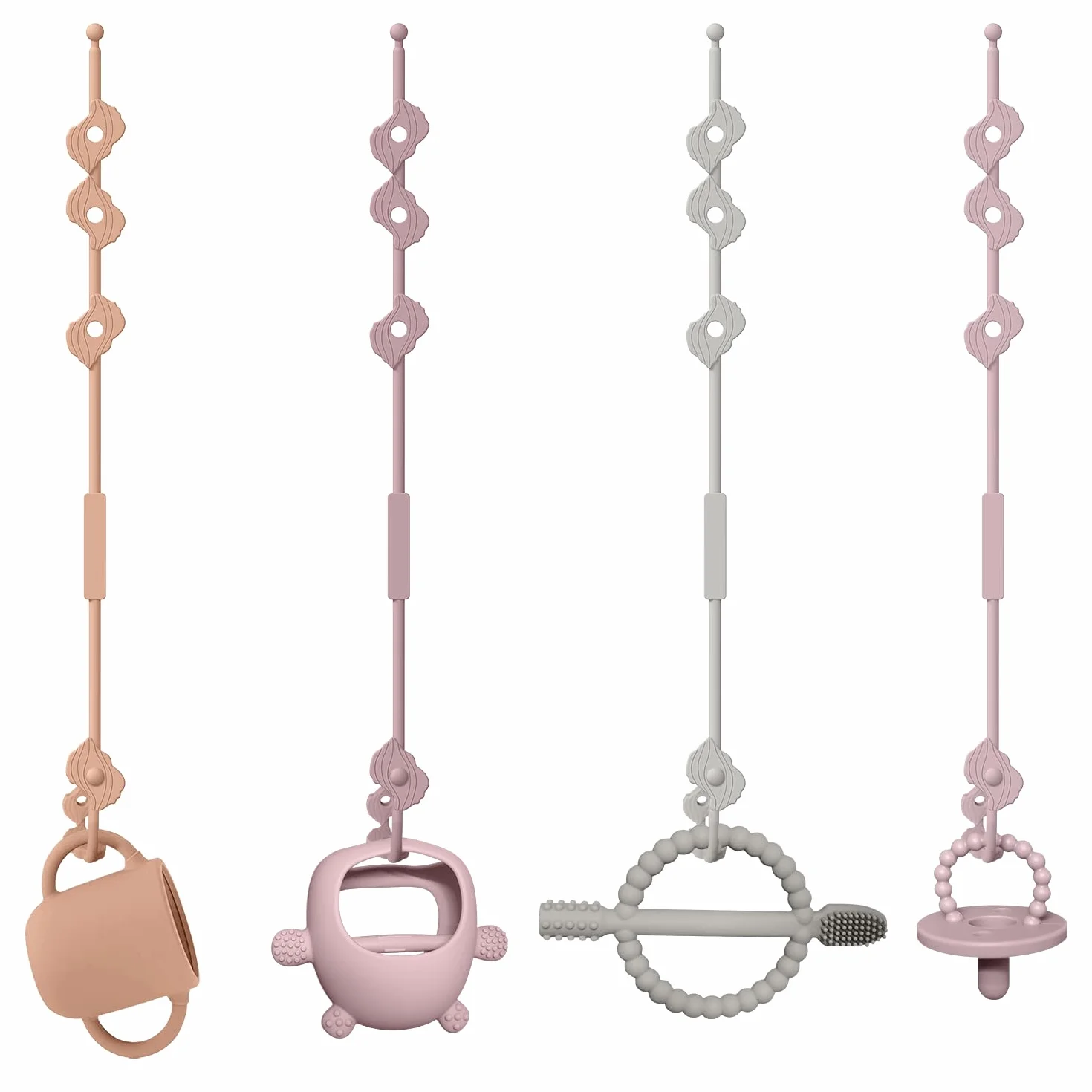 Set di 4 cinture di sicurezza per giocattoli, in silicone Pacifier, per snack, con cinghie, per passeggino, seggiolone, culla, ragazzi e ragazze di 3 mesi