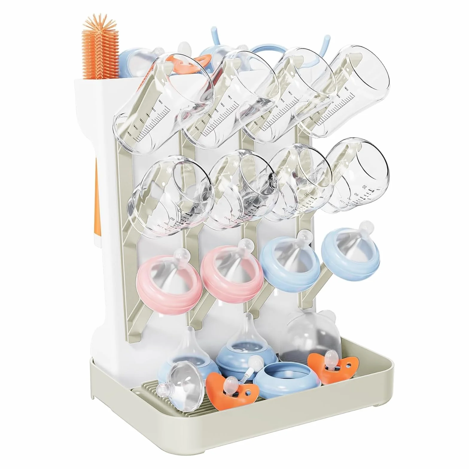 Scola Biberon Grande, Supporto Verticale per Scolabiberon, Rastrelliere Asciuga Biberon per Scolabiberon e Accessori per Neonati, Scaffale di Essiccazione Della Biberón Del Bambino (Beige)