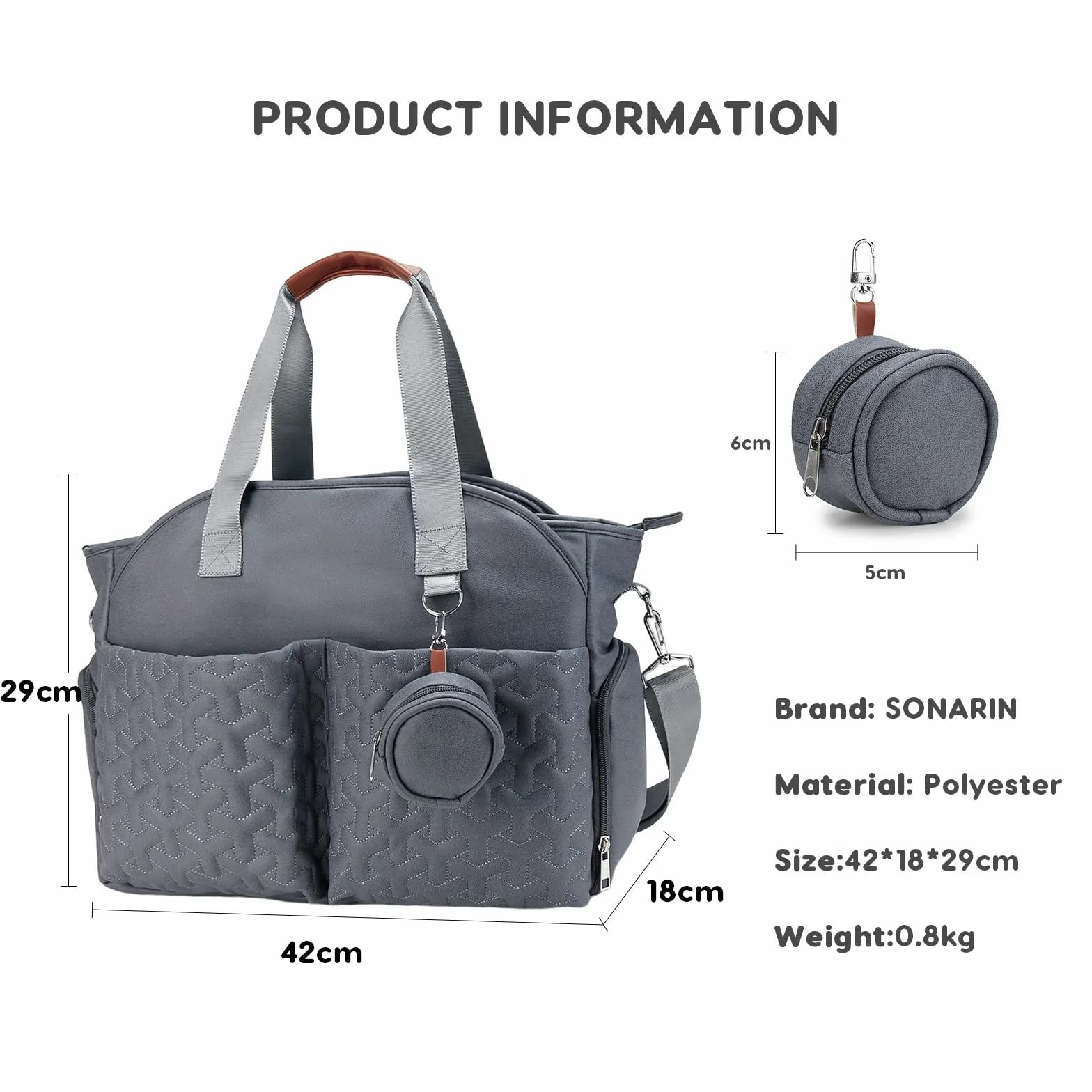 SONARIN Multifunzionale Elegante Borsa Fasciatoio per Neonato,Grande Capacità Impermeabile Borsa Cambio Borsa a Tracolla Portatile Borsa per Pannolini da Viaggio con Borsa Ciuccio(Grigio Scuro)