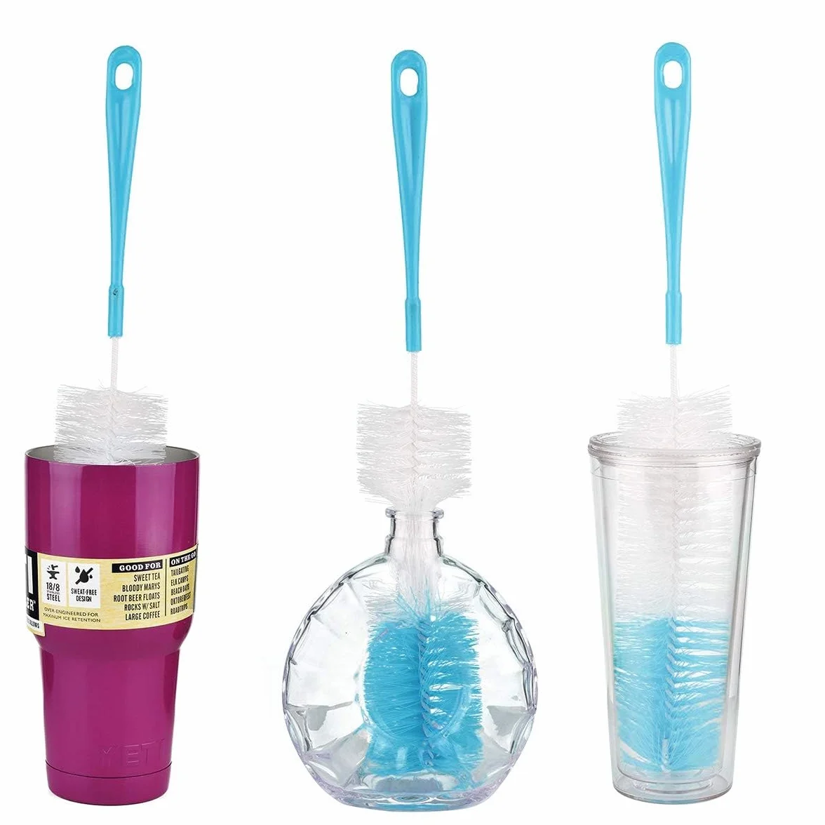 Qisan 4Pcs Set di Spazzole per la Pulizia delle Bottiglie Spazzole Multiuso Spazzole per la Bottiglia di Acqua Pulitori per Bottiglie d'Acqua-Blu