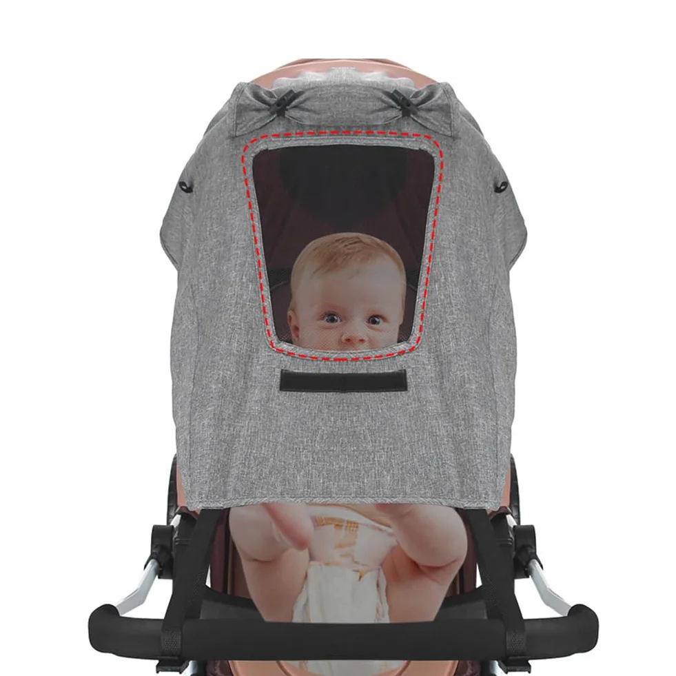 Parasole per Passeggino, Parasole Passeggino Universale,Universale Regolabile UV 50+, Regolabile Parasole universale passeggino con Lucernario, telo parasole per carrozzina e passeggino, Grigio