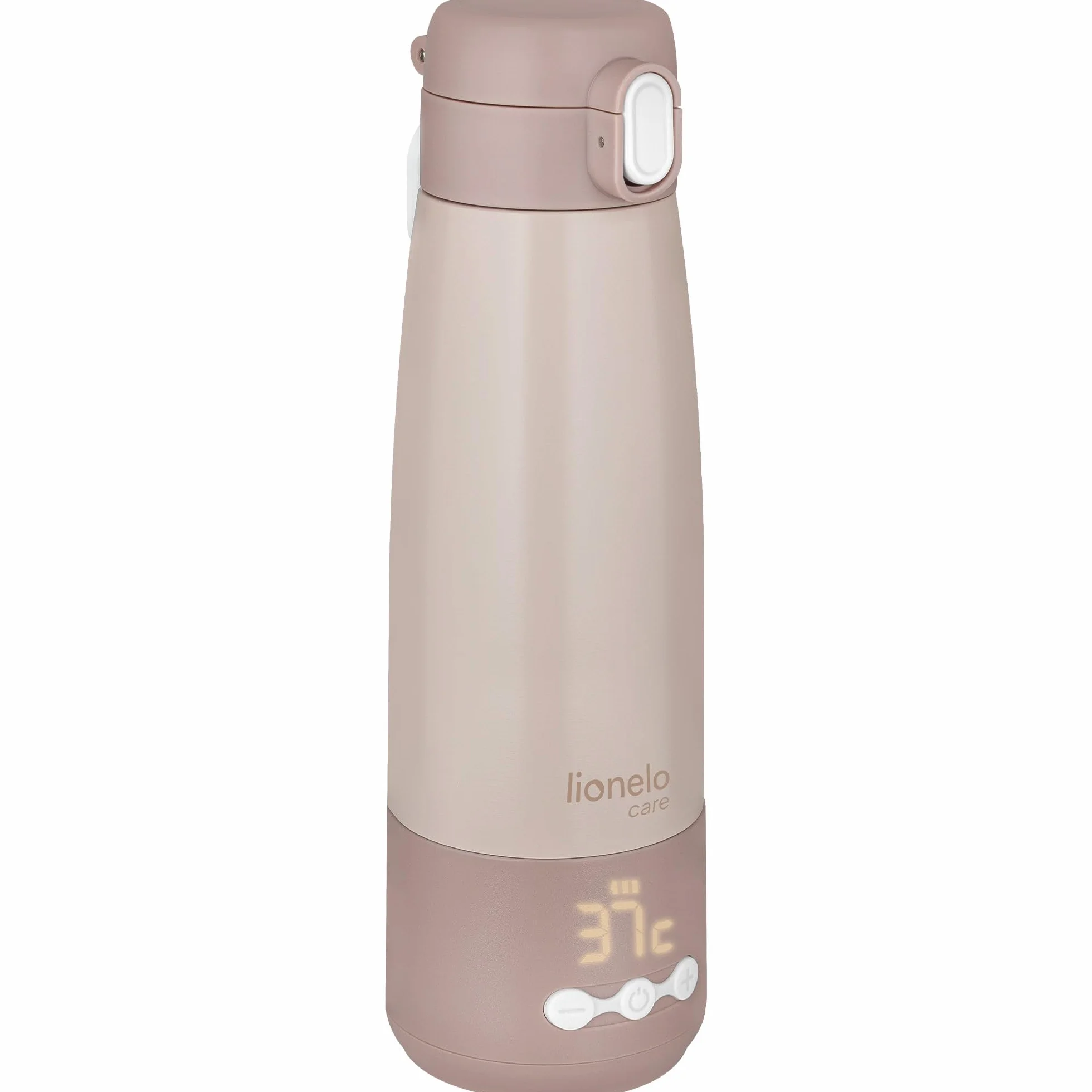Lionelo THERMUP BOTTLE Scaldalatte Portatile Senza Fili, Compatto 350 ml, Riscalda Latte o Acqua in 3,5 Min, Controllo Temperatura 37-55°C a 5 Livelli, Termos per Latte fino a 20 h, Display
