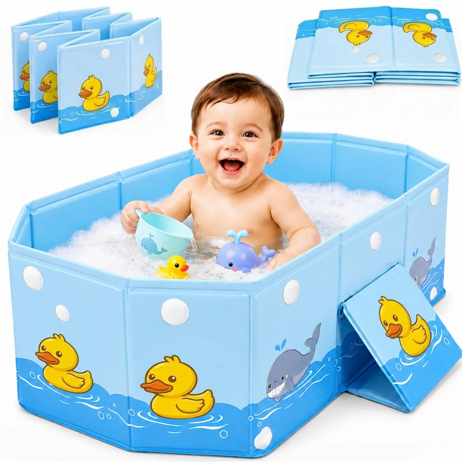 Vasca da Bagno Pieghevole per Bambini, con Supporto Triangolare, 78x41x21cm | con Vite di Scarico, Portatile ad Alta Capacità Vaschetta Bagnetto Neonato Pieghevole per 0-8 Anni, Stabile e Resistente