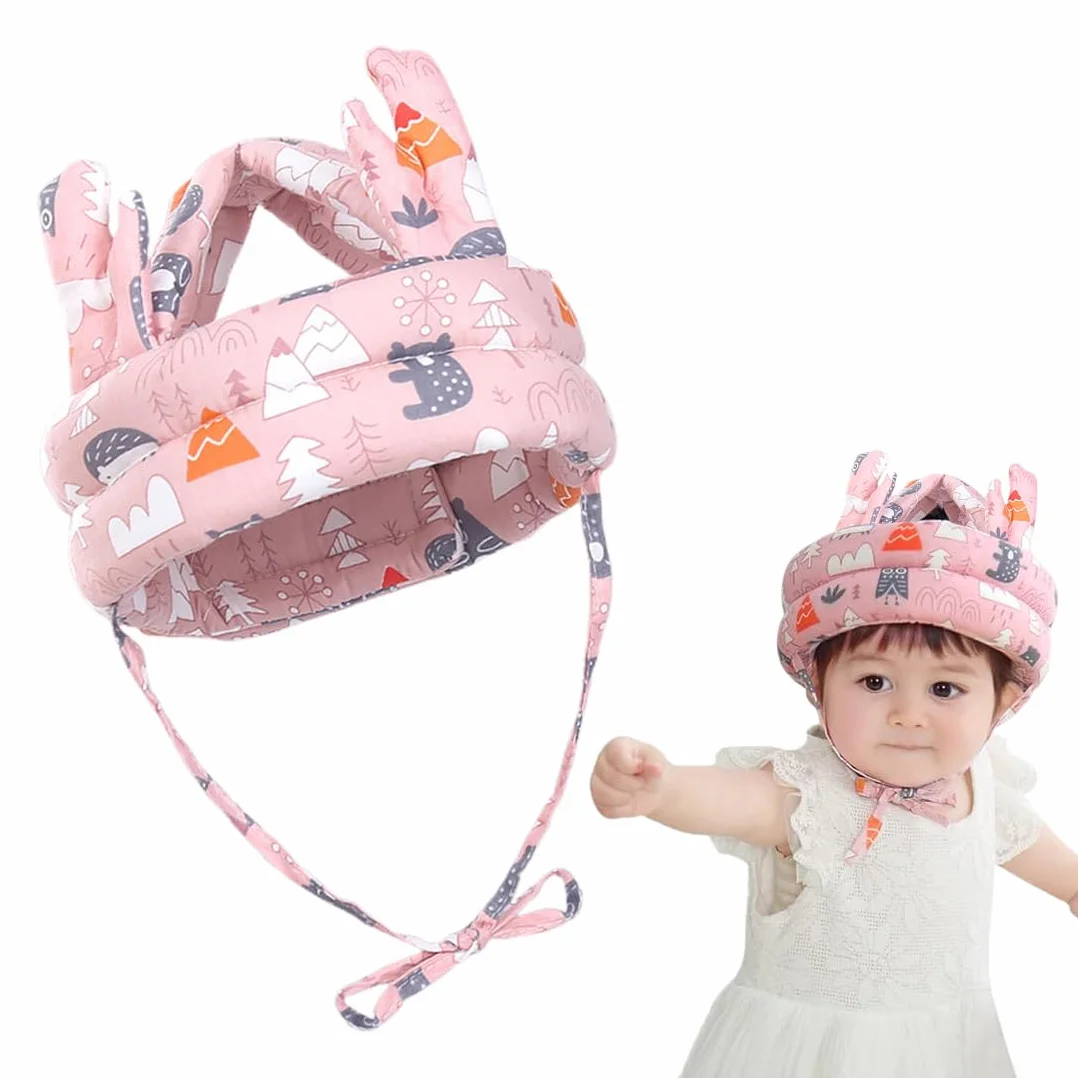 Poggiatesta per bambini - Poggiatesta regolabile per neonati, protezione per la testa, cuscinetto protettivo morbido e traspirante per bambini dai 6 ai 24 mesi (corna di foresta rosa)
